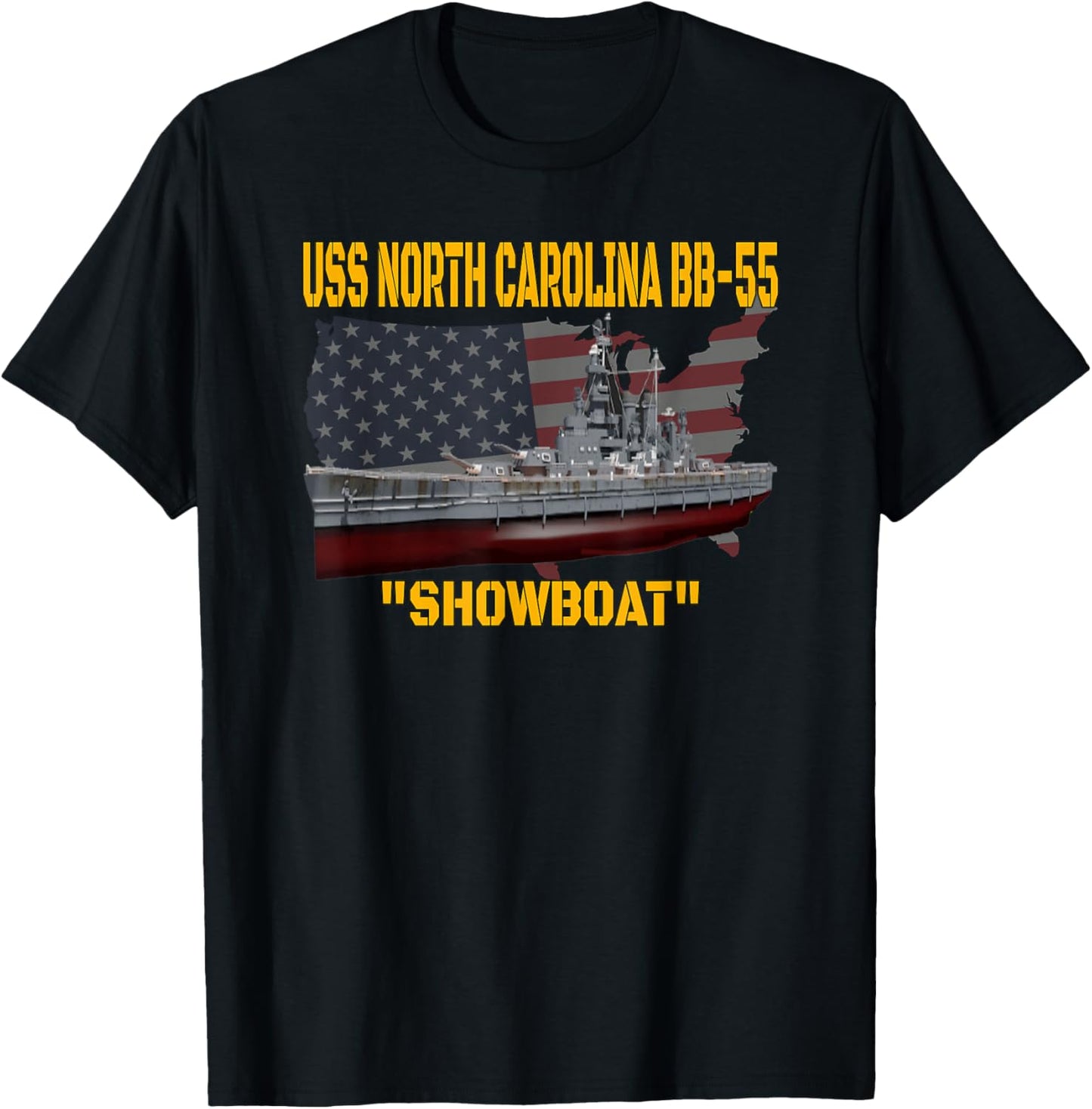 USS North Carolina BB-55 Battleship & WW2 American Warship T-Shirt - T-Shirt | Black