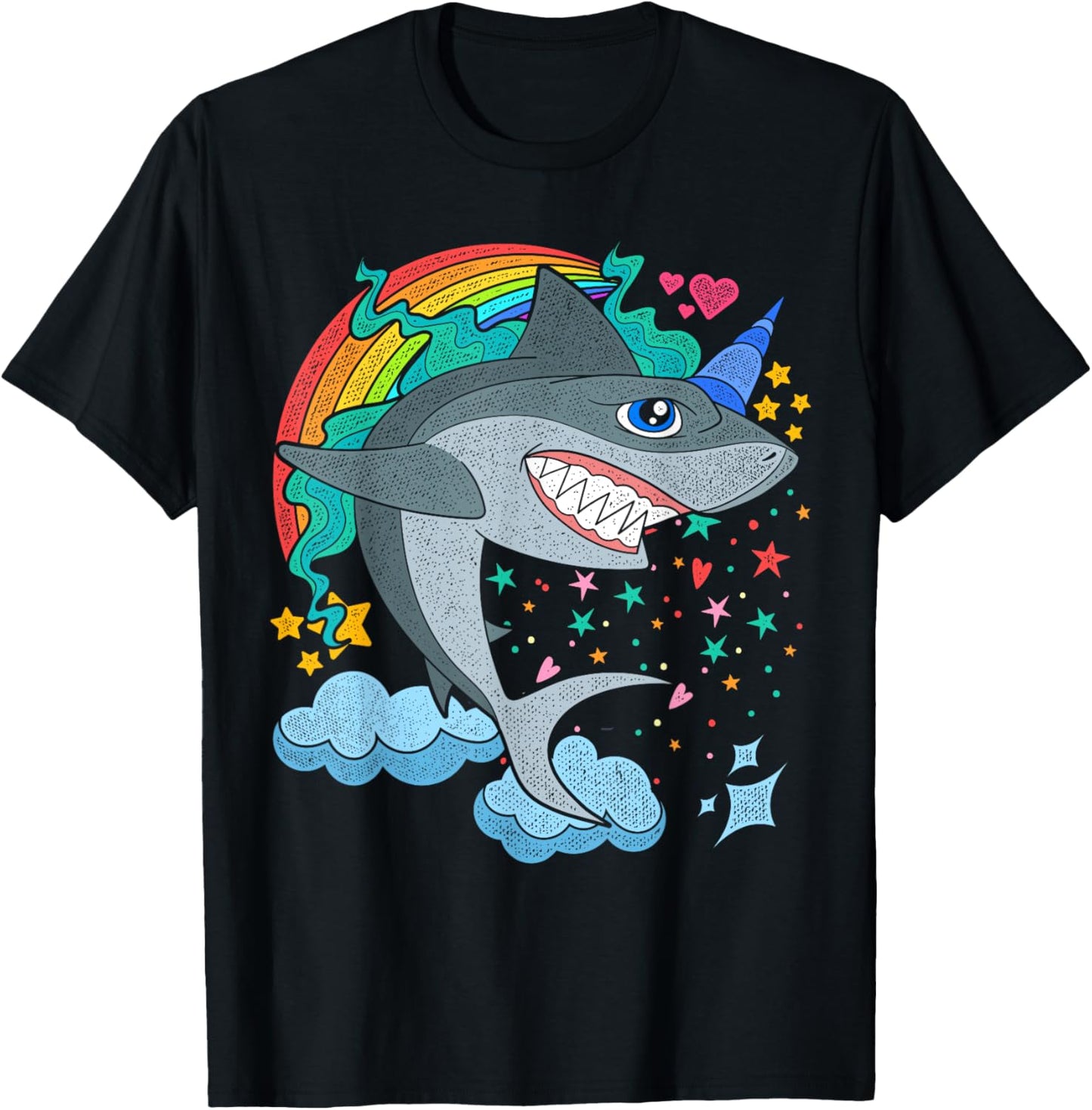 Cute Rainbow Fantasy Ocean Animal Sharkicorn Shark Unicorn T-Shirt - T-Shirt | Black