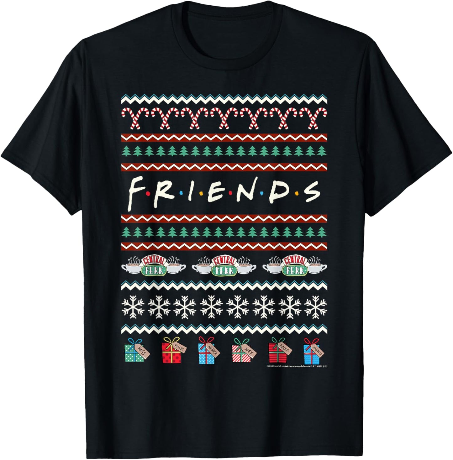 Friends Christmas Logo Ugly Sweater Style T-Shirt - T-Shirt | Black