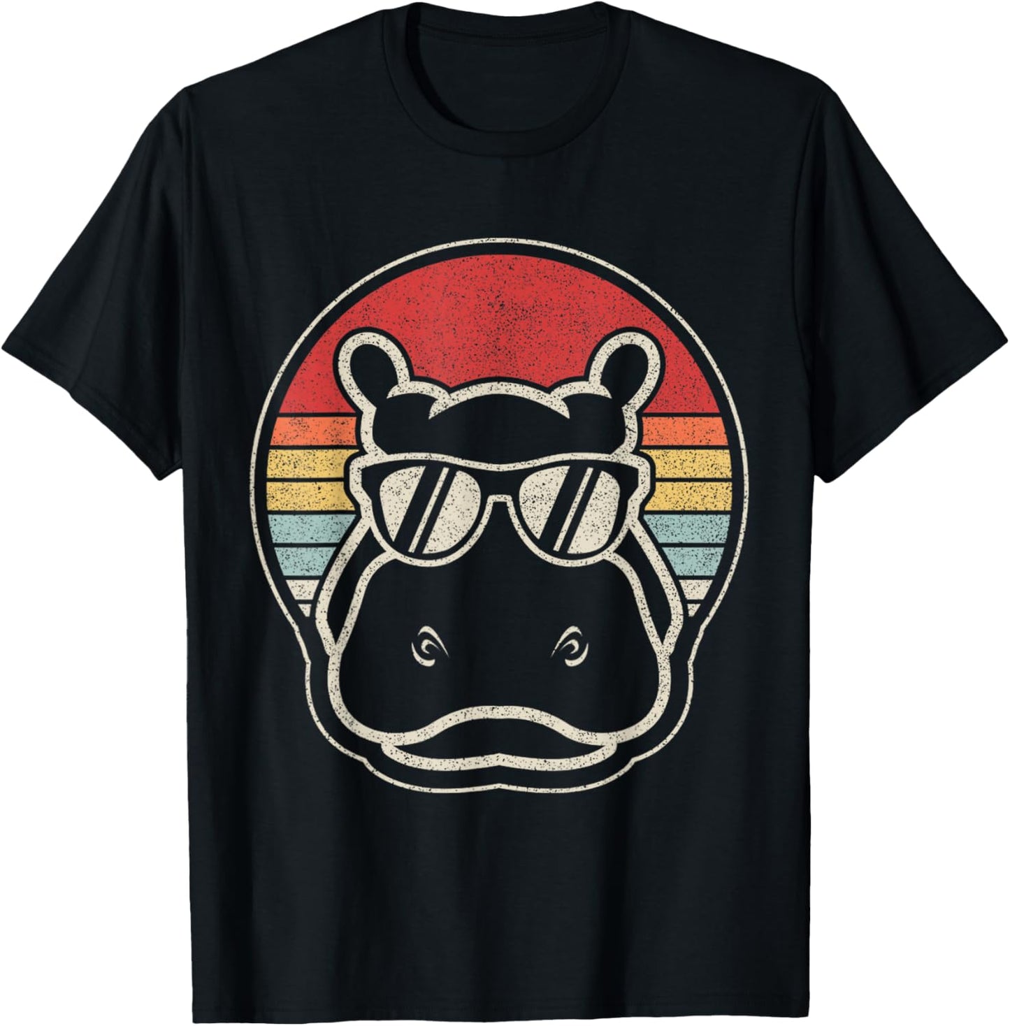 Retro Vintage Hippo Hippopotamus Sunglass T-Shirt - T-Shirt | Black
