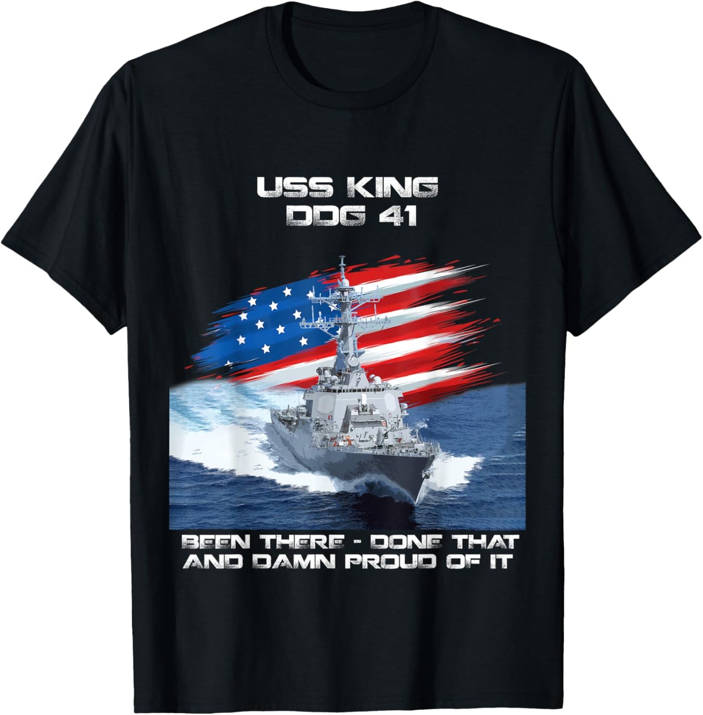 USS King DDG-41 Destroyer Ship USA Flag Veteran Xmas Women Men T-Shirt - T-Shirt | Black