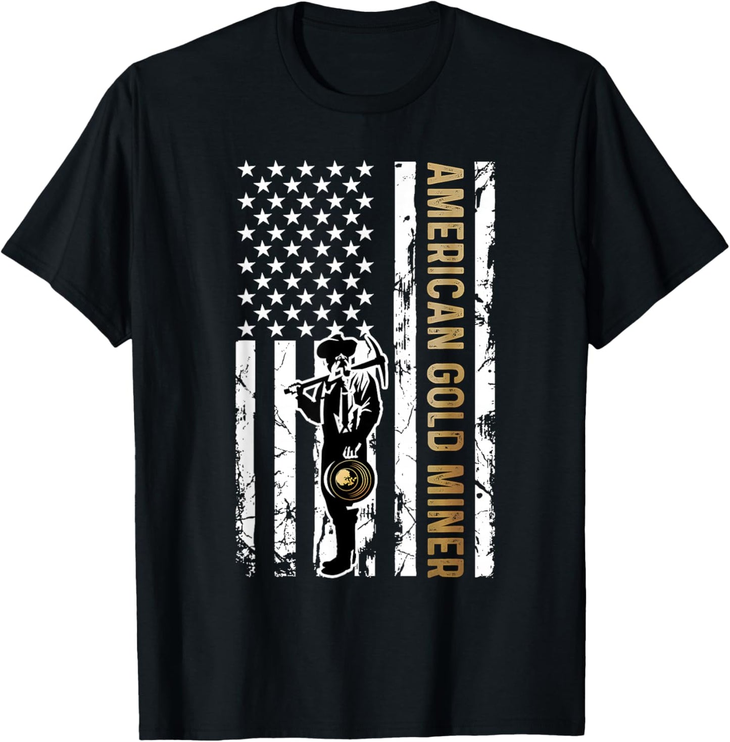Golden US Flag for American Gold Miner T-Shirt - T-Shirt | Black