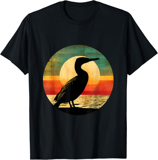 Vintage Cormorant 70s 80s Vintage Retro Sunset Bird T-Shirt - T-Shirt | Black