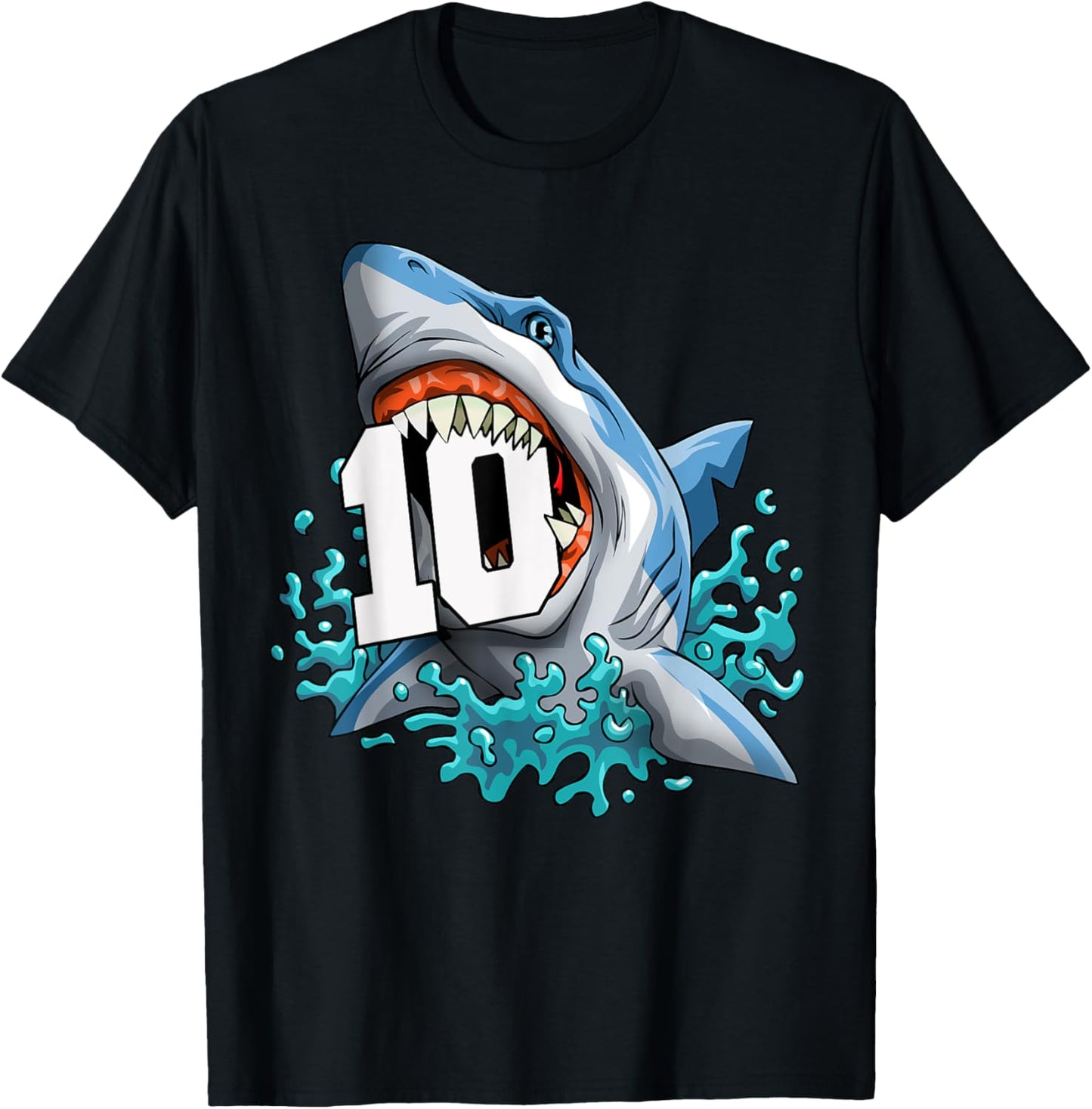 Kids Shark 10th Birthday Boy Funny Shark 10 yrs Old Birthday T-Shirt - T-Shirt | Black
