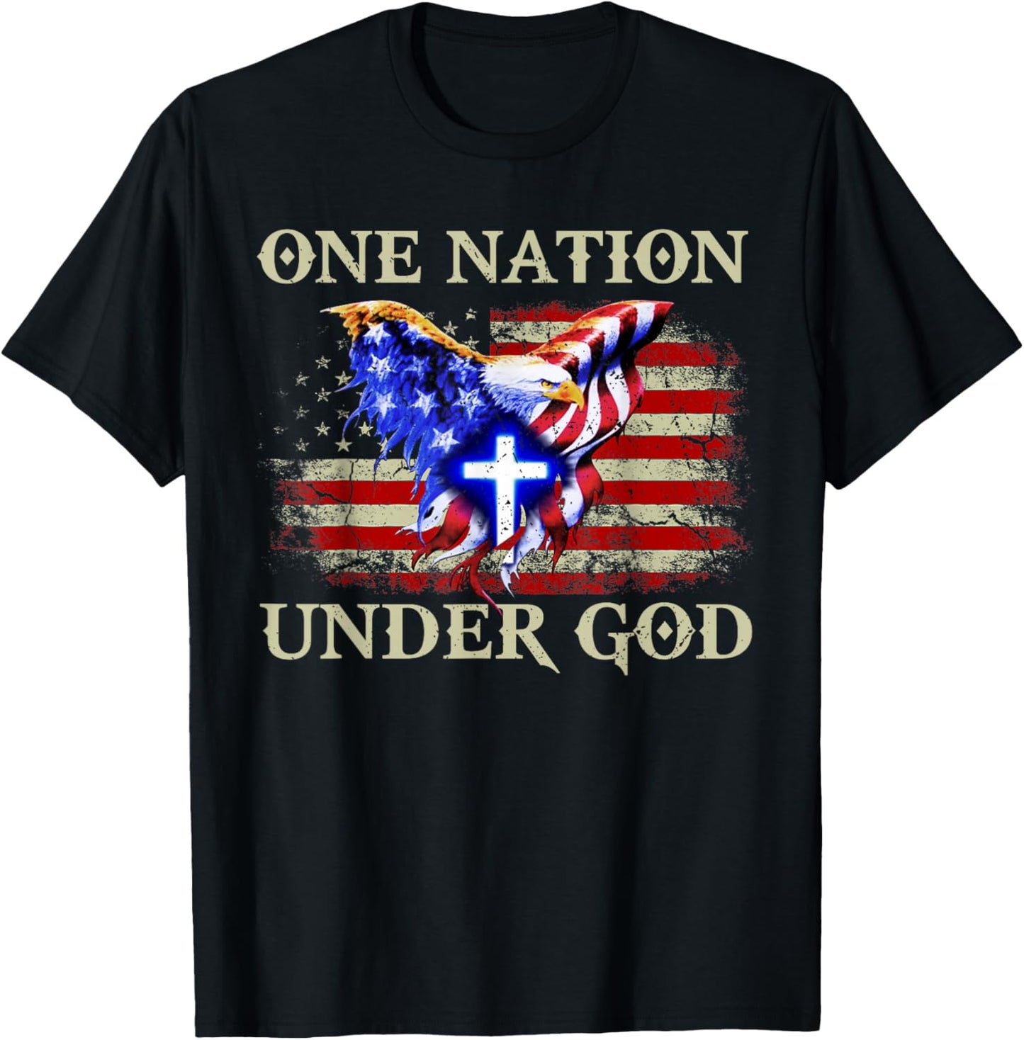 one Nation Under god Patriotic USA Christian T-Shirt - T-Shirt | Black