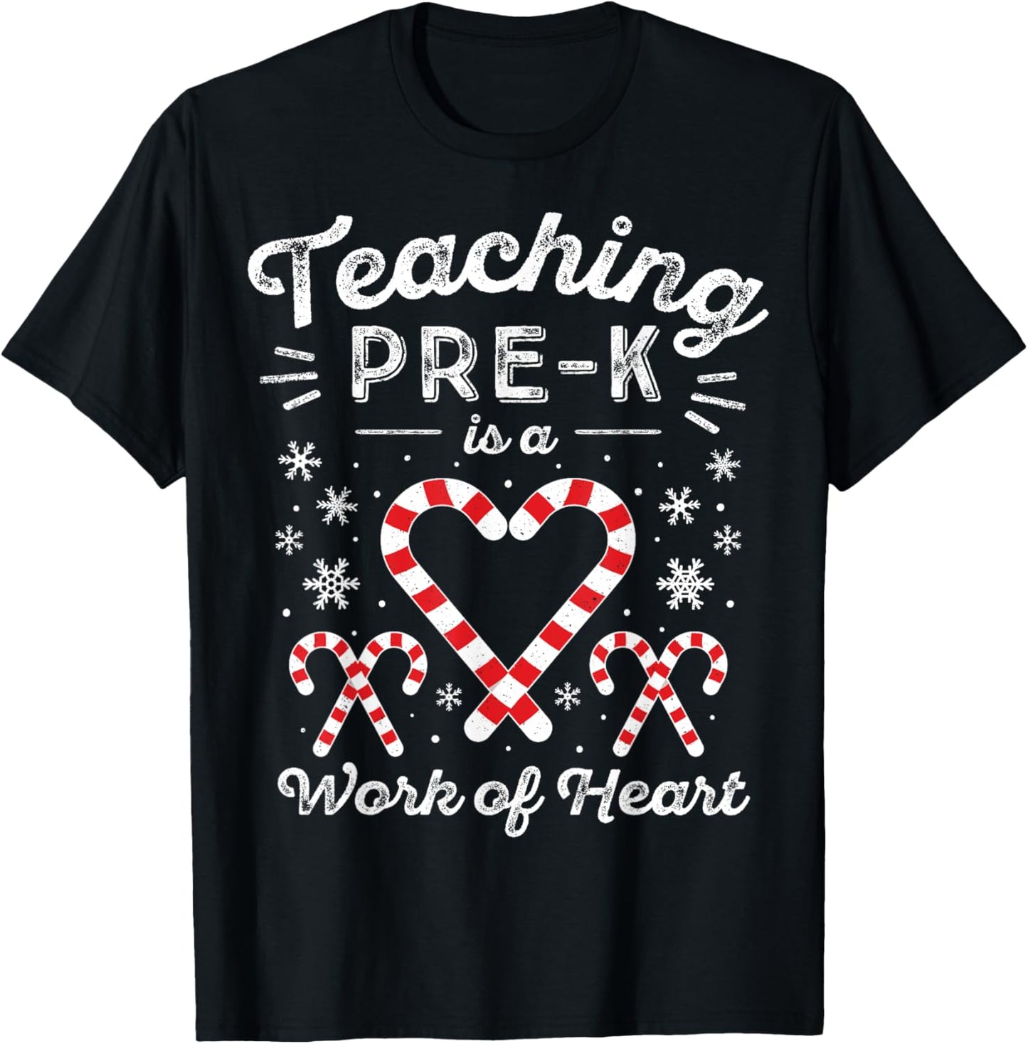 Christmas Candy Cane Work of Heart Preschool & Pre-K Teacher Women Kids T-Shirt - T-Shirt | Black