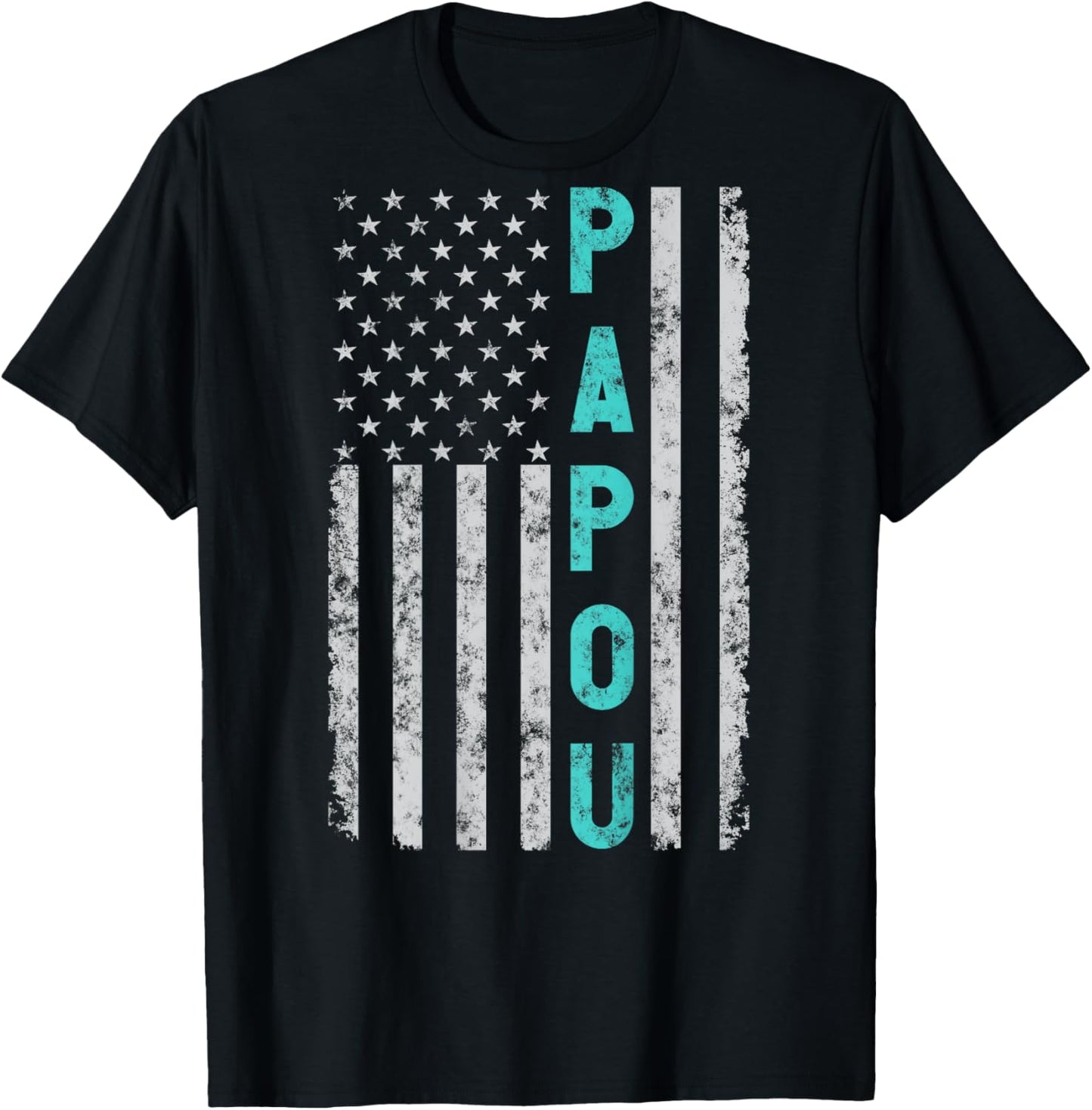 Papou Funny Fathers Day Vintage Patriotic American Flag Women Men T-Shirt - T-Shirt | Black