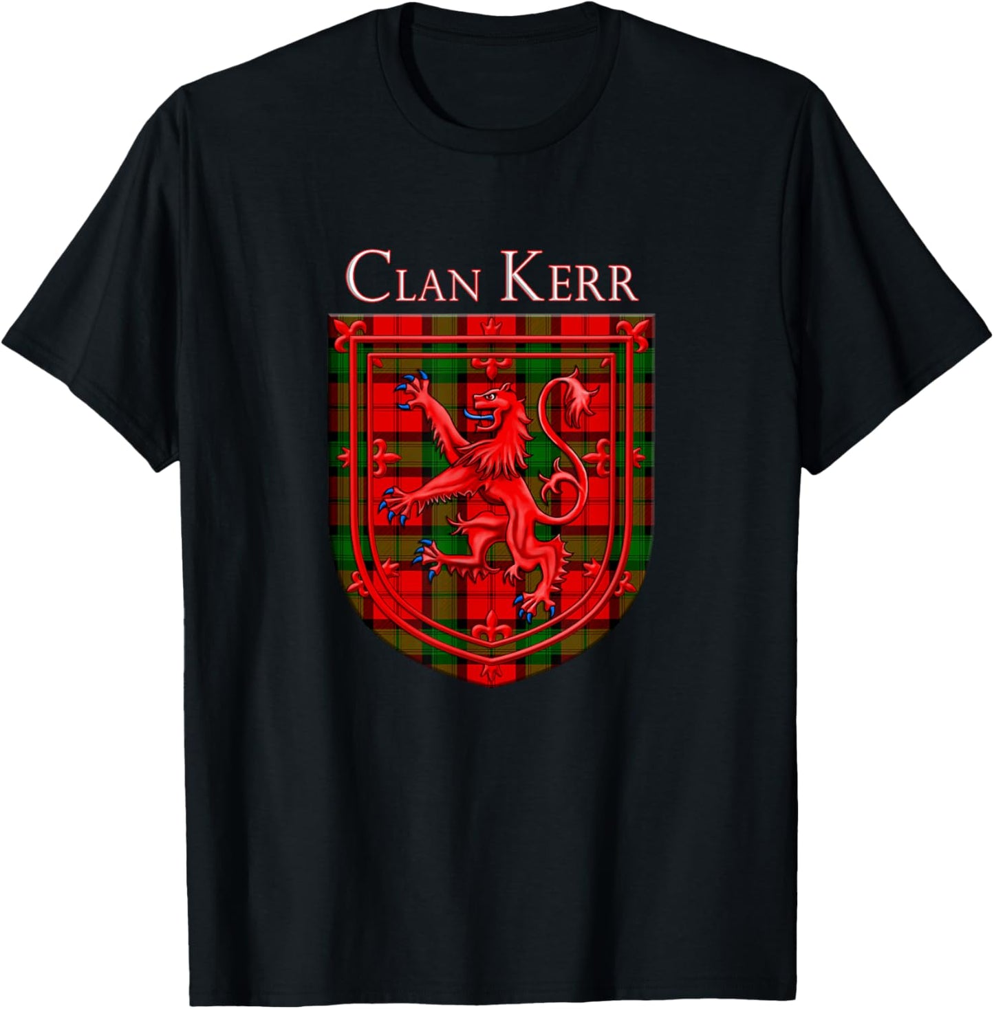 Kerr Tartan Scottish Plaid Lion Rampant T-Shirt - T-Shirt | Black
