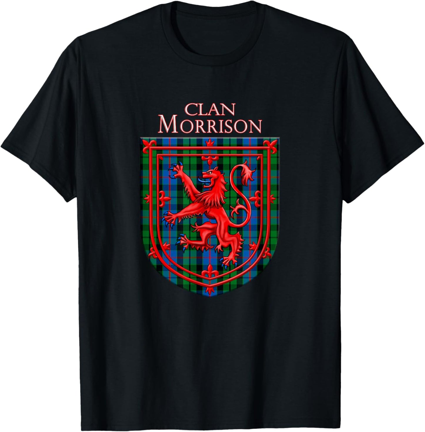 Morrison Tartan Scottish Plaid Lion Rampant T-Shirt - T-Shirt | Black