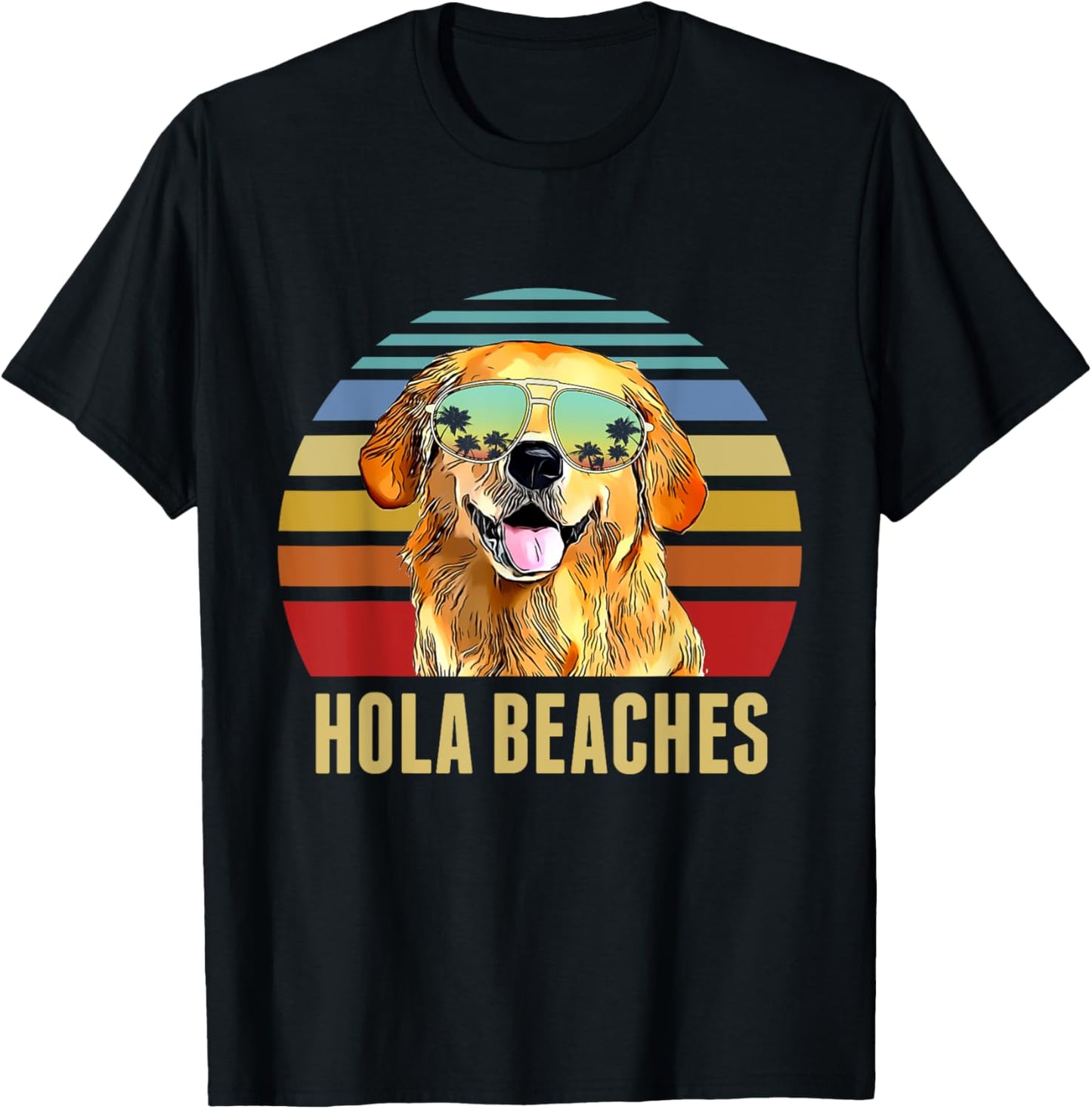 Hola Beaches Funny Labradors Dog Retro Sunset Beach Summer T-Shirt - T-Shirt | Black