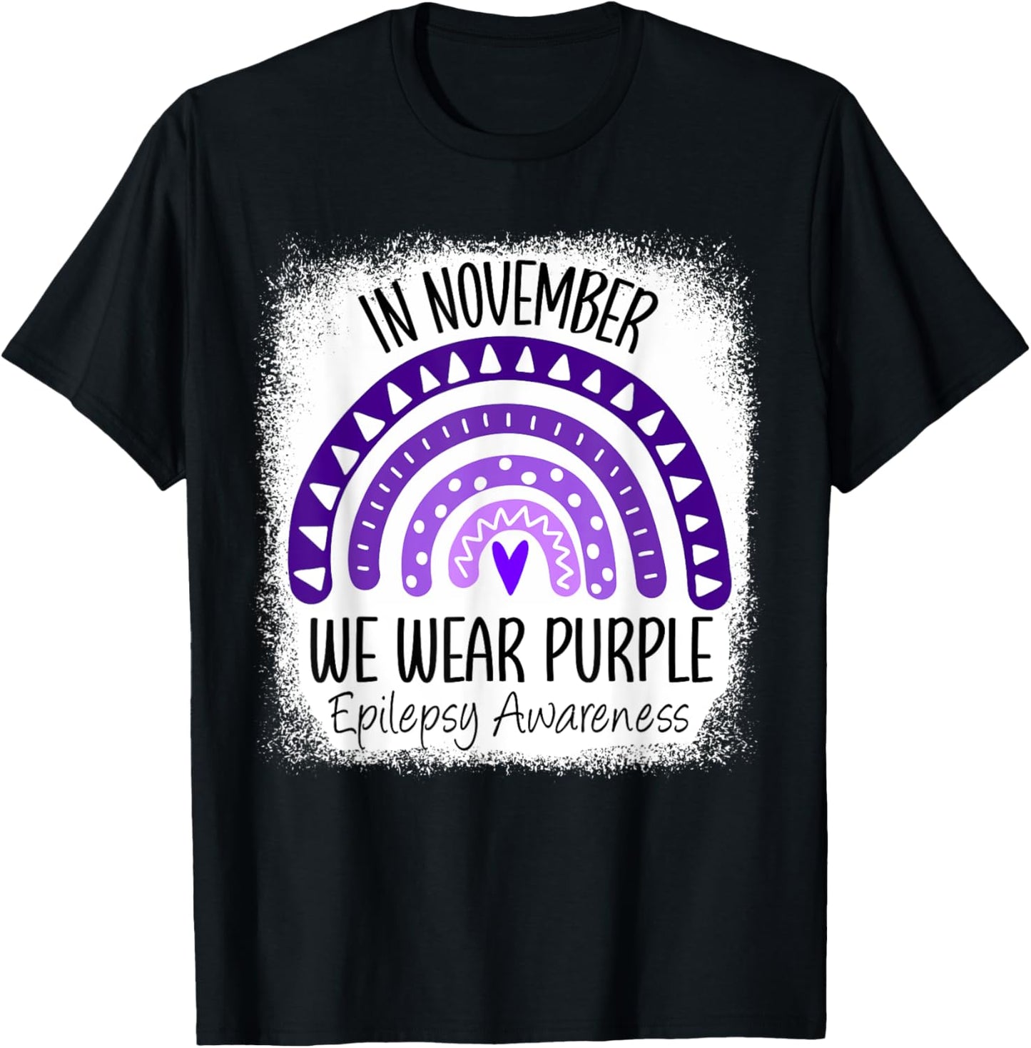 Rainbow In November We Wear Purple Epilepsy Awareness Ribbon T-Shirt - T-Shirt | Black