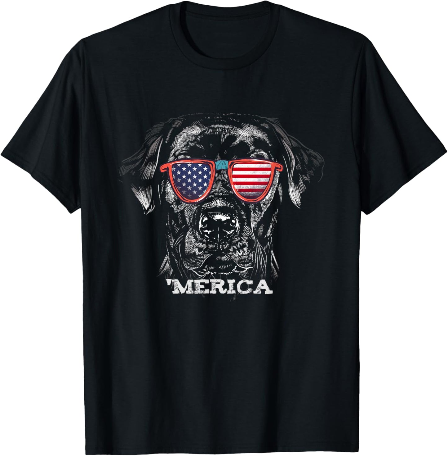 American Black Labrador with USA Flag sunglasses Lab Owner T-Shirt - T-Shirt | Black