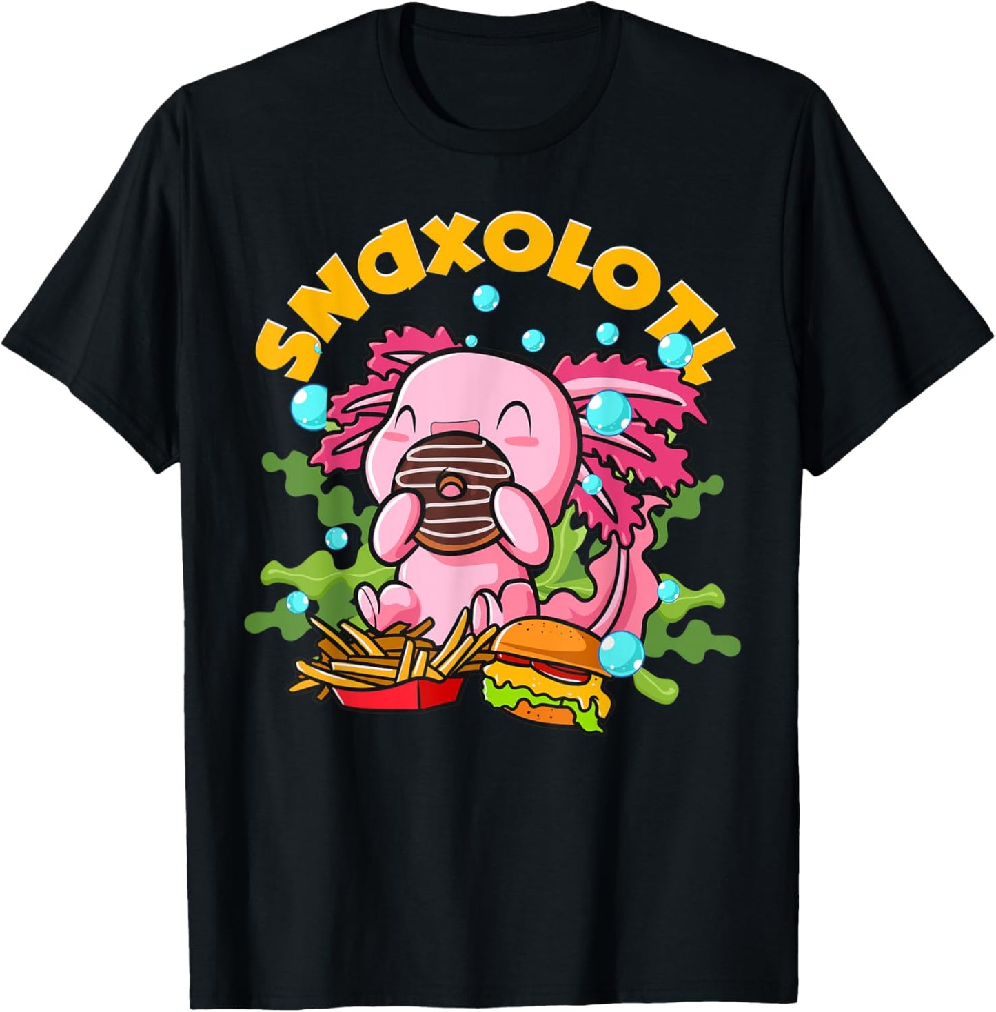 Axolotl Cookie Food Snaxolotl Snackalotl Kawaii Anime Lizard T-Shirt - T-Shirt | Black