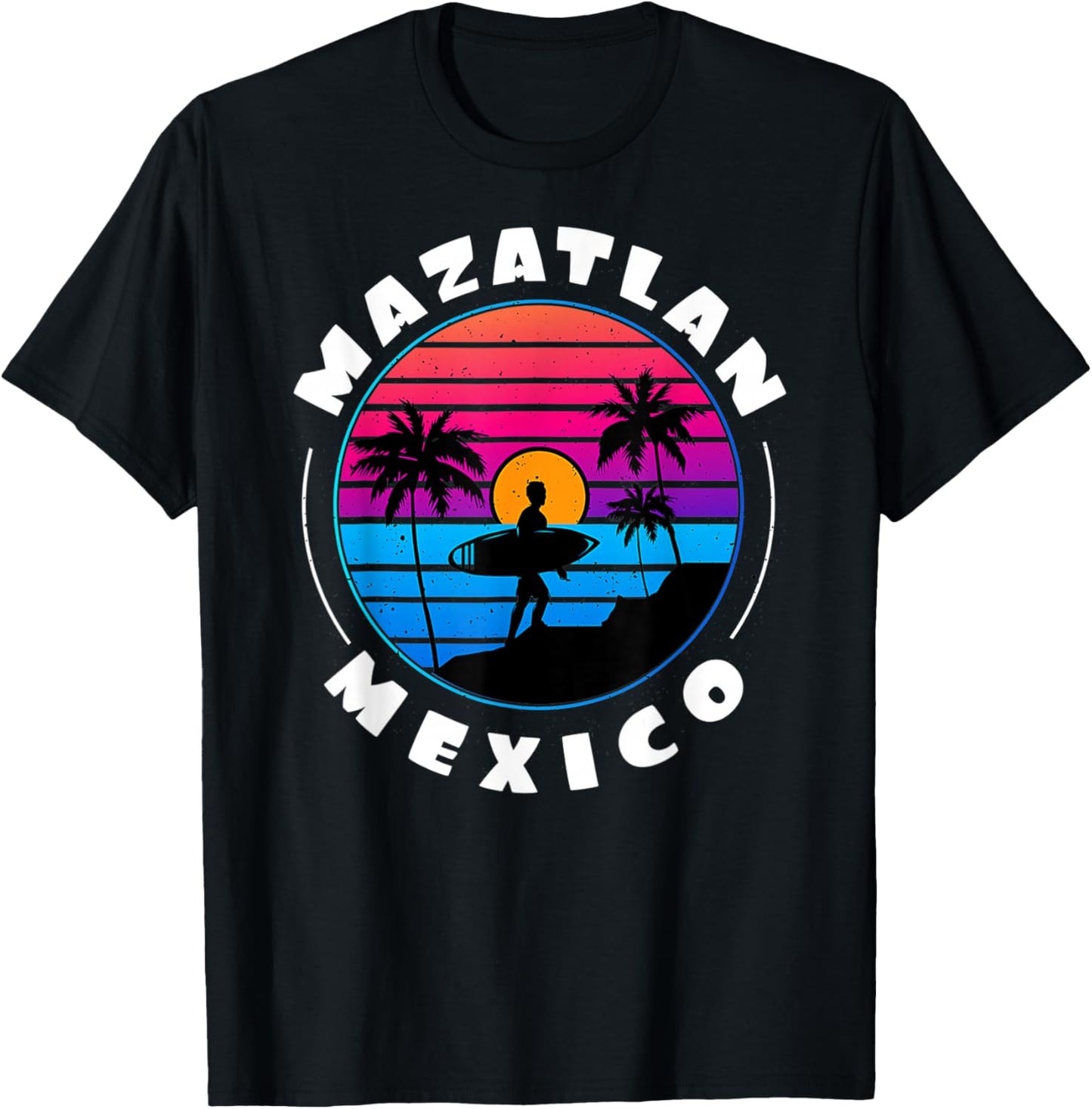 Retro Sunset Mazatlan Mexico Colorful Palm Tree Costume T-Shirt - T-Shirt | Black