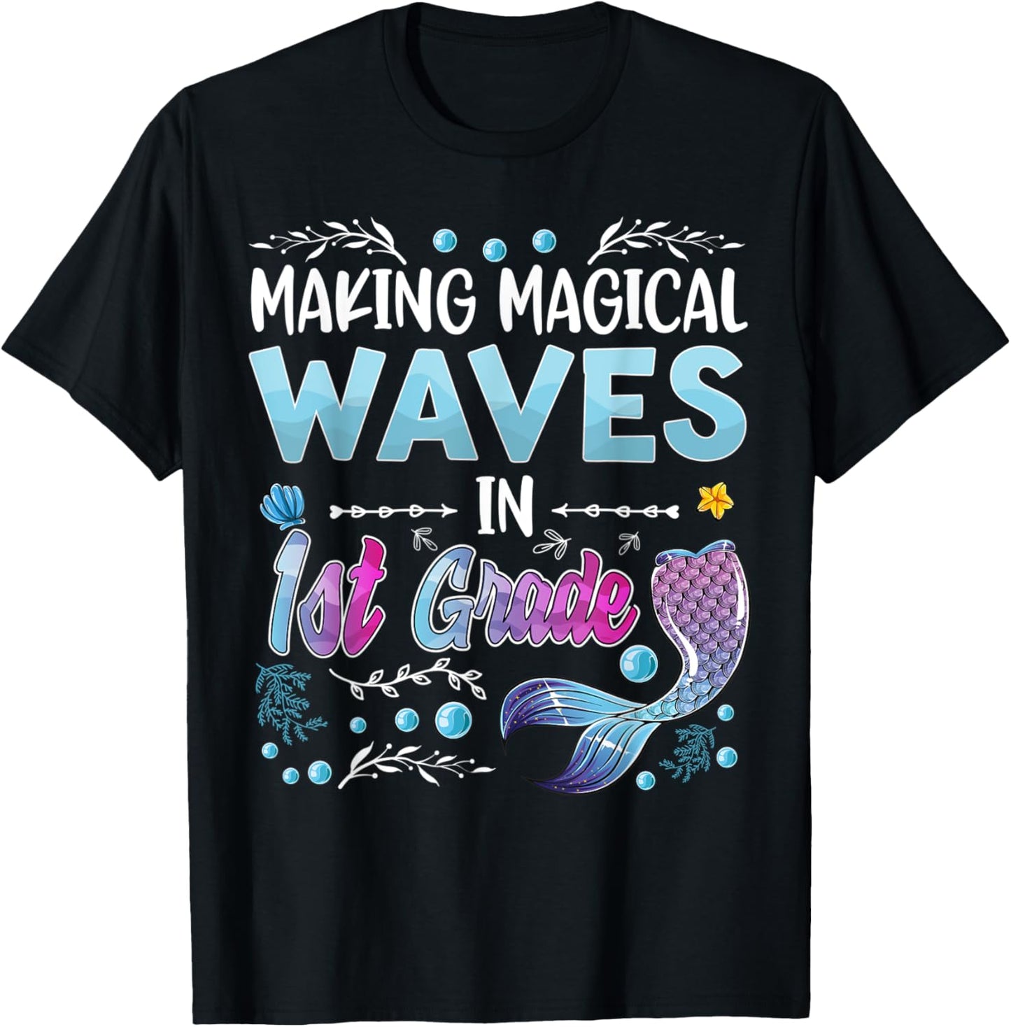 1st Grade Cute Mermaid girls 1st day of back to school kids T-Shirt - T-Shirt | Black