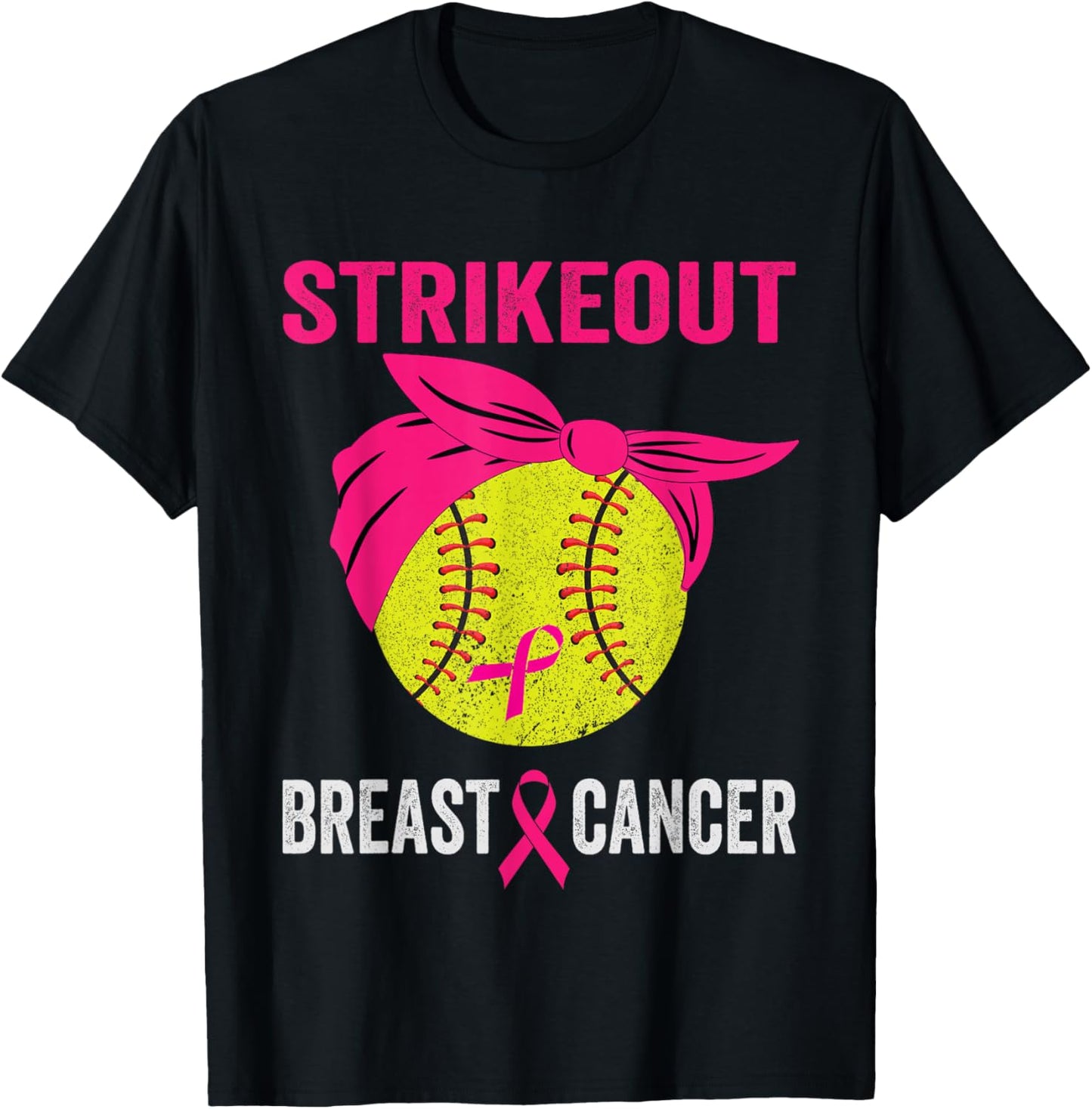 Strike Out Softball Breast Cancer Awareness Messy Bun T-Shirt - T-Shirt | Black