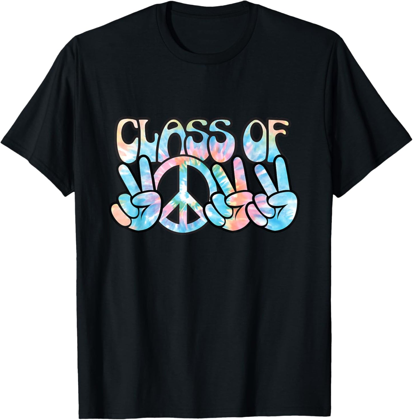 Pastel Tie Dye Peace Sign Hands | Senior Class of 2022 T-Shirt - T-Shirt | Black