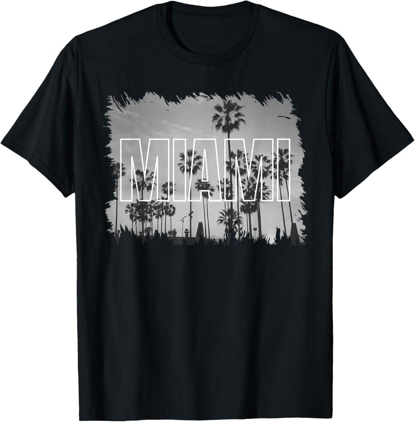 Vintage Miami Black and White Picture T-Shirt - T-Shirt | Black