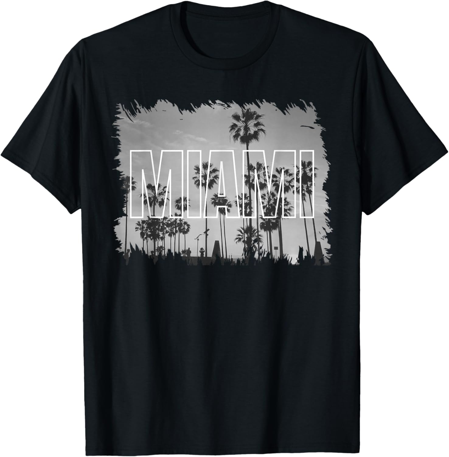 Vintage Miami Black and White Picture T-Shirt - T-Shirt | Black