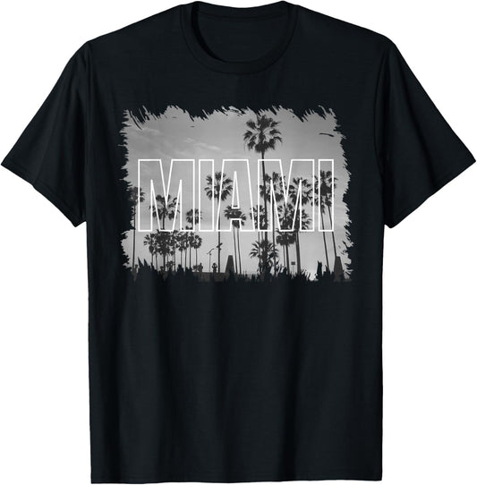 Vintage Miami Black and White Picture T-Shirt - T-Shirt | Black