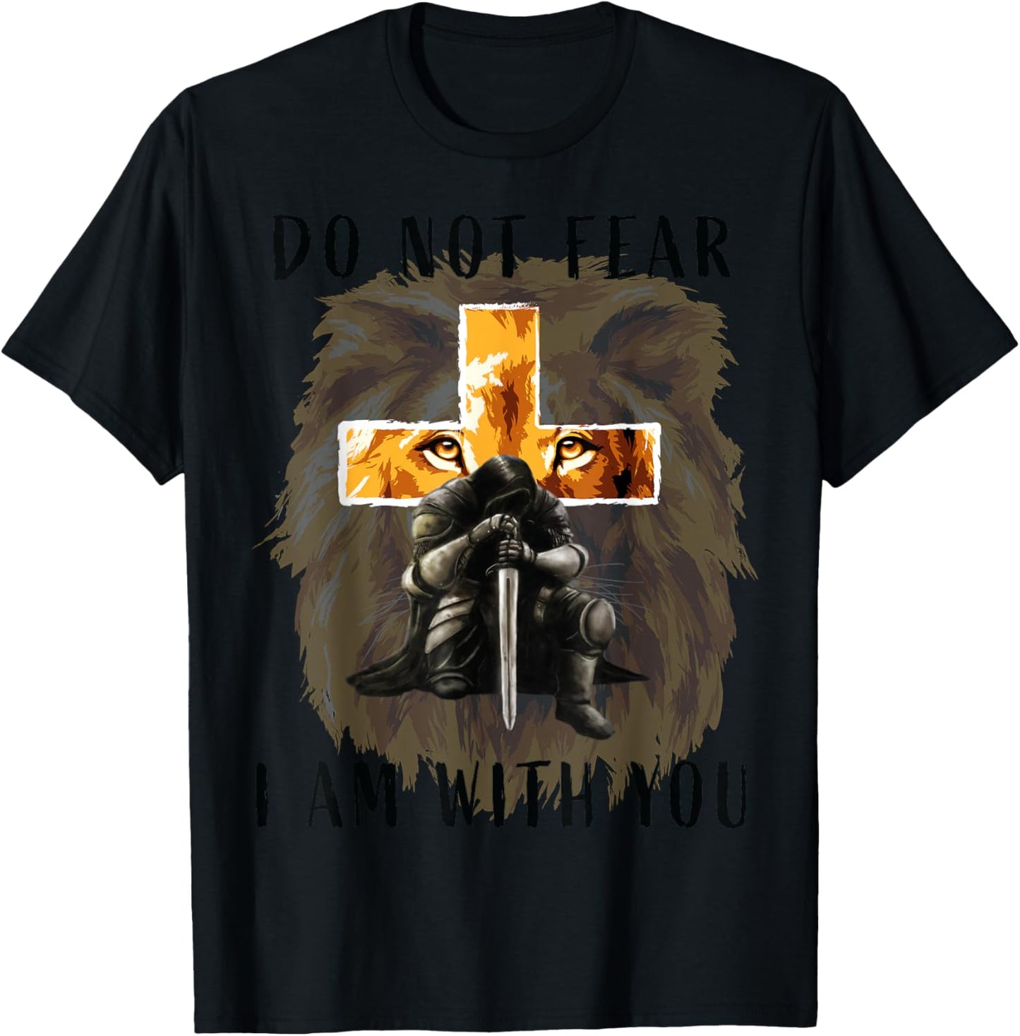 Christian Bible Verse Men Lion Faith Fear Religious T-Shirt - T-Shirt | Black