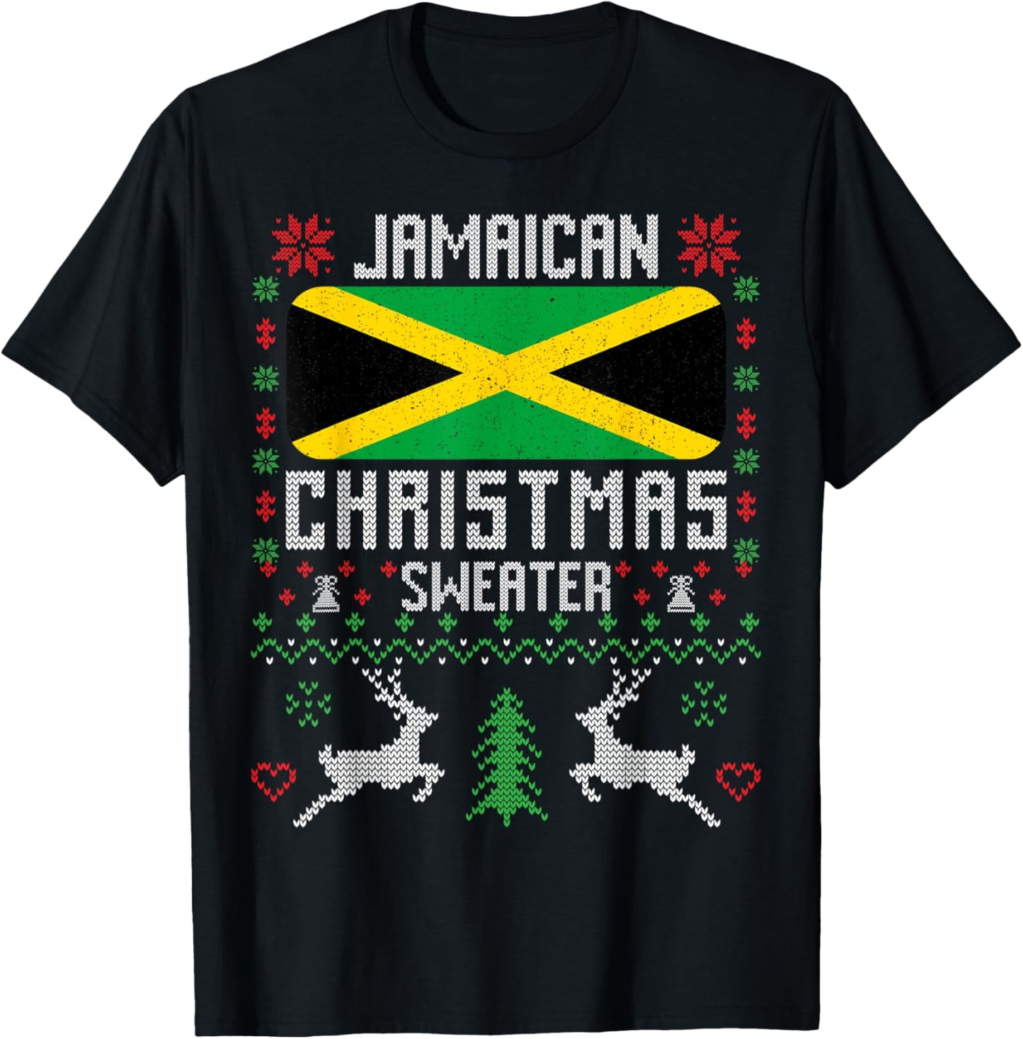 Jamaica Flag Jamaican Christmas Sweater T-Shirt - T-Shirt | Black