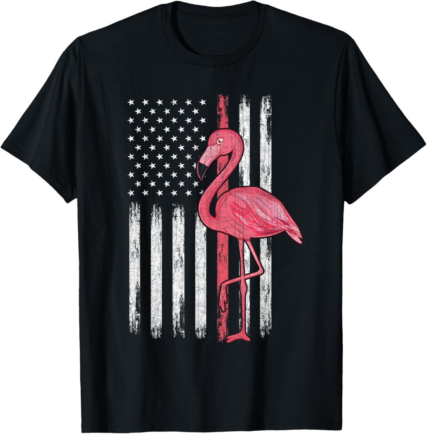 American Flag Pink Flamingo Independence Day 4th Of July T-Shirt - T-Shirt | Black