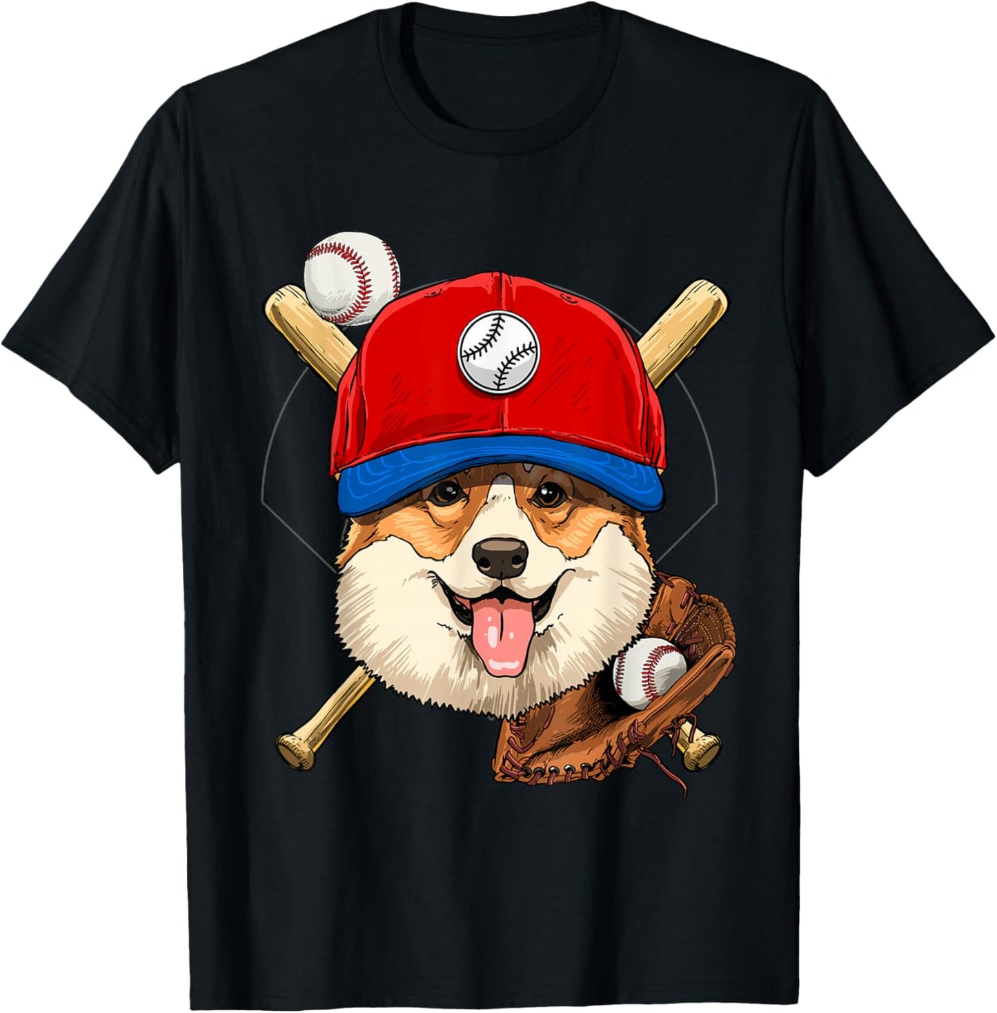 Corgi Baseball Dog Lovers Baseball Player T-Shirt - T-Shirt | Black