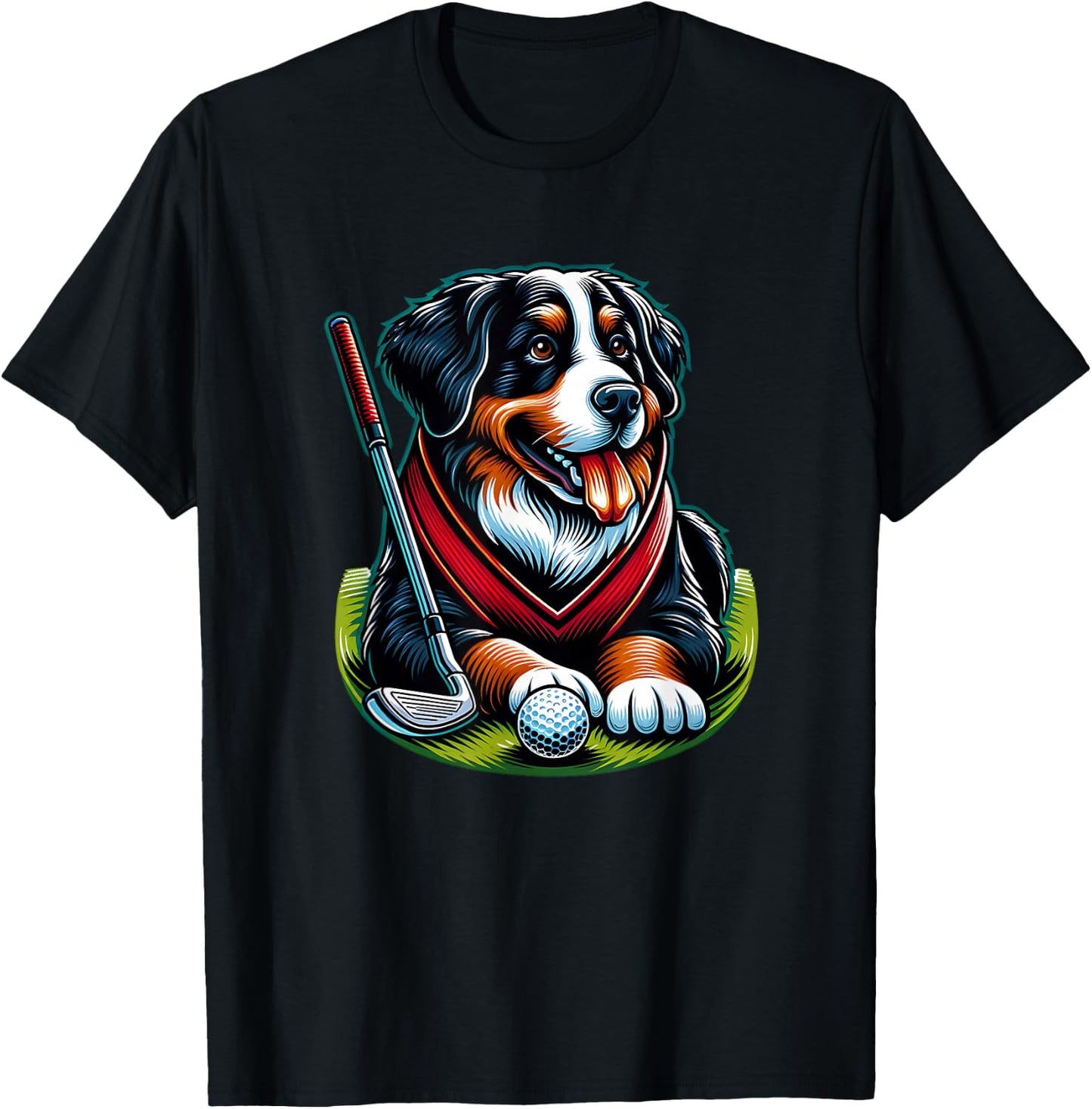 Cool Golfer With Bernese Mountain Dog T-Shirt - T-Shirt | Black