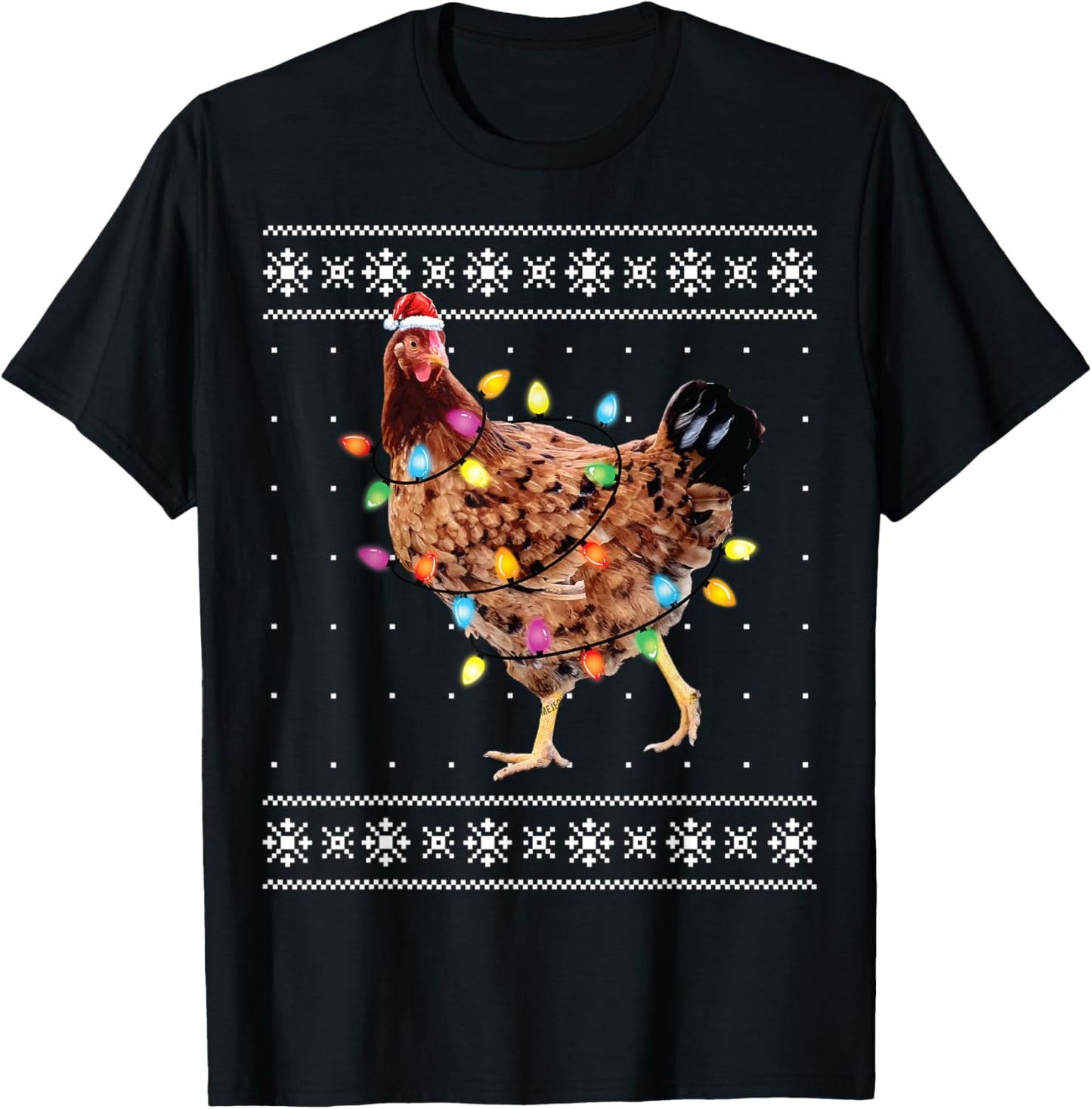Funny Christmas Santa Chicken Xmas Ugly Sweater T-Shirt - T-Shirt | Black