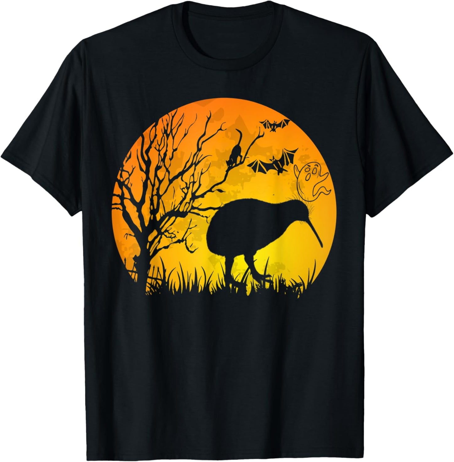 Halloween Kiwi Bird With Moon Bats Cat Halloween Costume T-Shirt - T-Shirt | Black