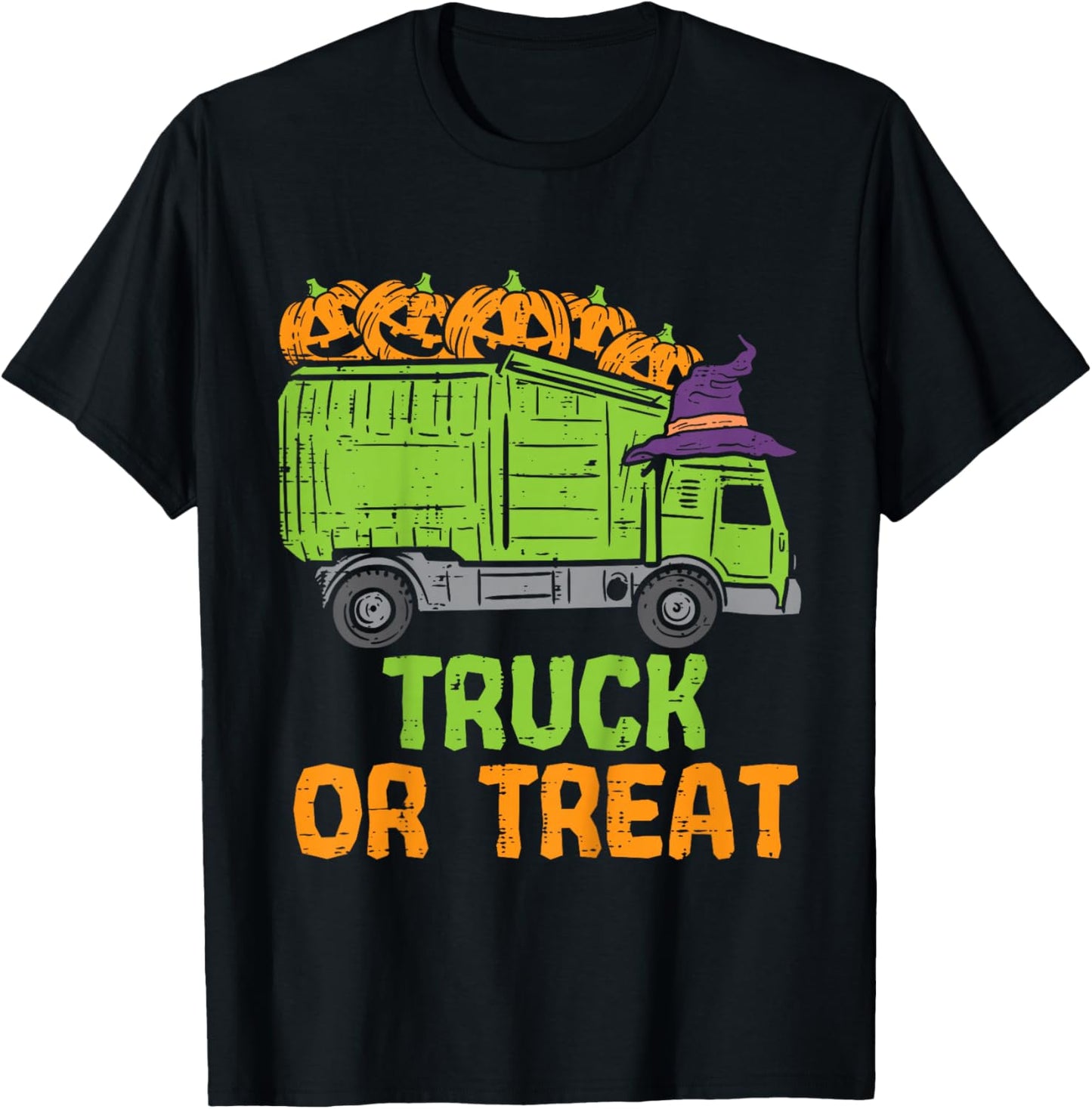 Kids Garbage Truck Pumpkins Toddler Baby Boys Halloween Kids T-Shirt - T-Shirt | Black