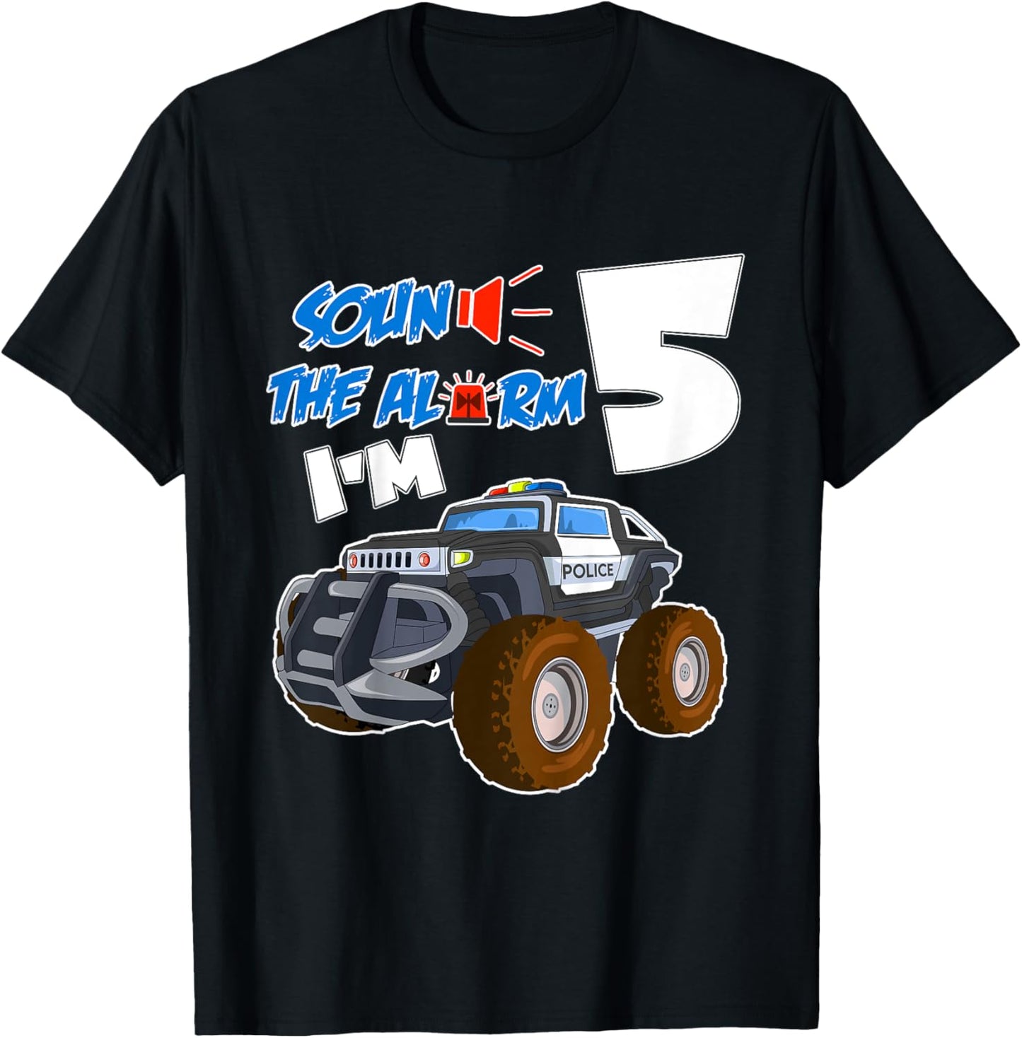 Kids Sound The Alarm I'm 5 Year Old Birthday Boy 5th Birth T-Shirt - T-Shirt | Black