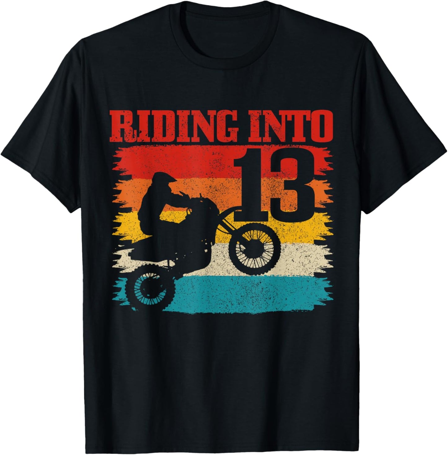 Riding Into 13 Motocross 13th Birthday Dirt Bike Enduro T-Shirt - T-Shirt | Black