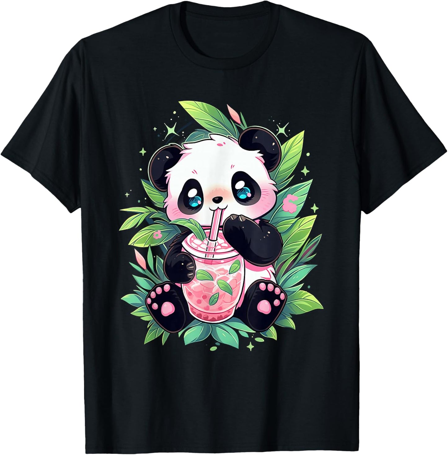 Cute Panda Drinking Bubble Tea Milk Anime Kawaii T-Shirt - T-Shirt | Black