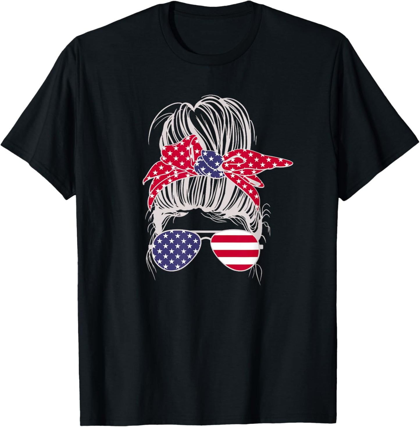 Patriotic Messy Bun Mom Kids Men T-Shirt - T-Shirt | Black