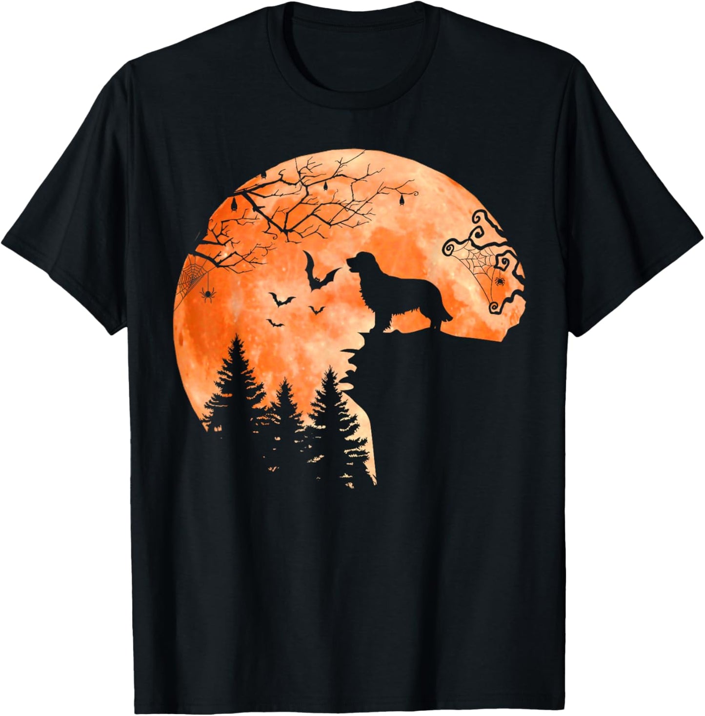 Golden Retriever and Moon Silhouette Dog Lover Halloween Women Kids T-Shirt - T-Shirt | Black
