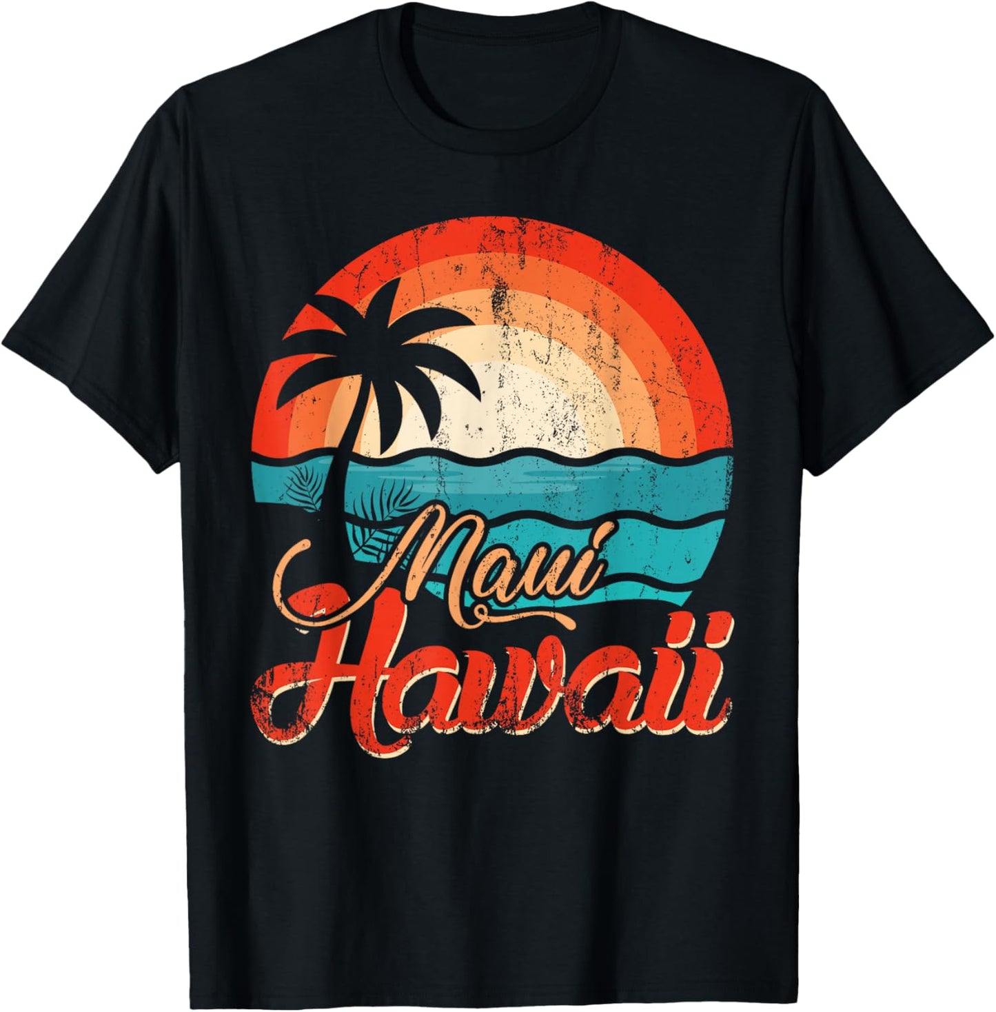 Palm Trees Hawaiian Beach Honolulu Summer Waves Maui Hawaii T-Shirt - T-Shirt | Black
