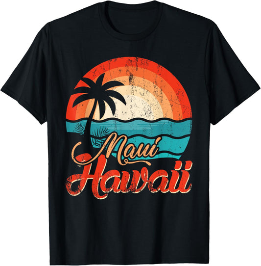 Palm Trees Hawaiian Beach Honolulu Summer Waves Maui Hawaii T-Shirt - T-Shirt | Black