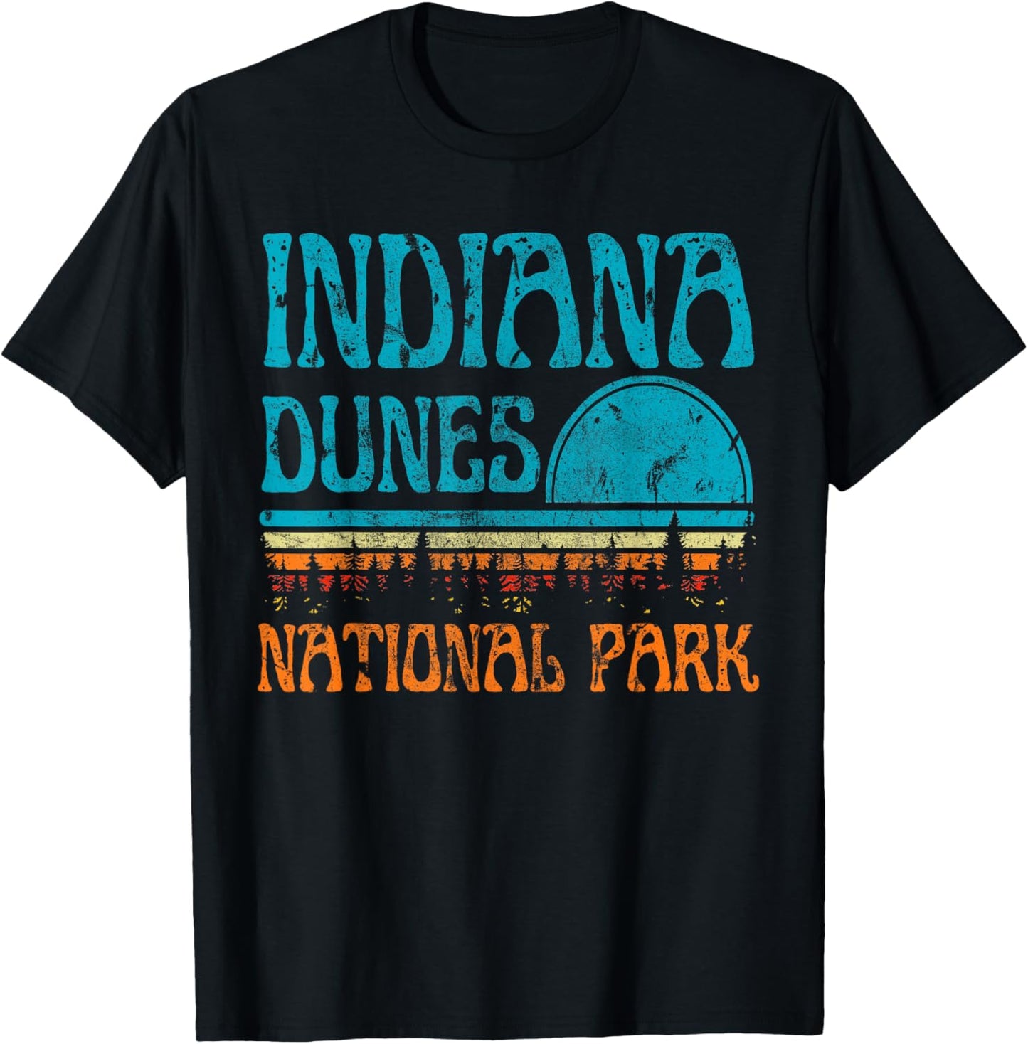 Indiana Dunes National Park Lake Michigan Retro Sunset T-Shirt - T-Shirt | Black