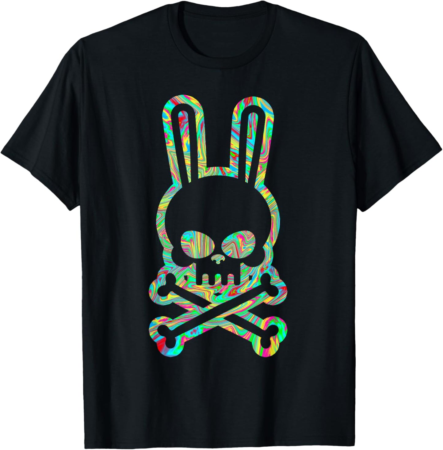 Funny Easter Bunny Retro Tie Dye bunny skull Cross Bone T-Shirt - T-Shirt | Black