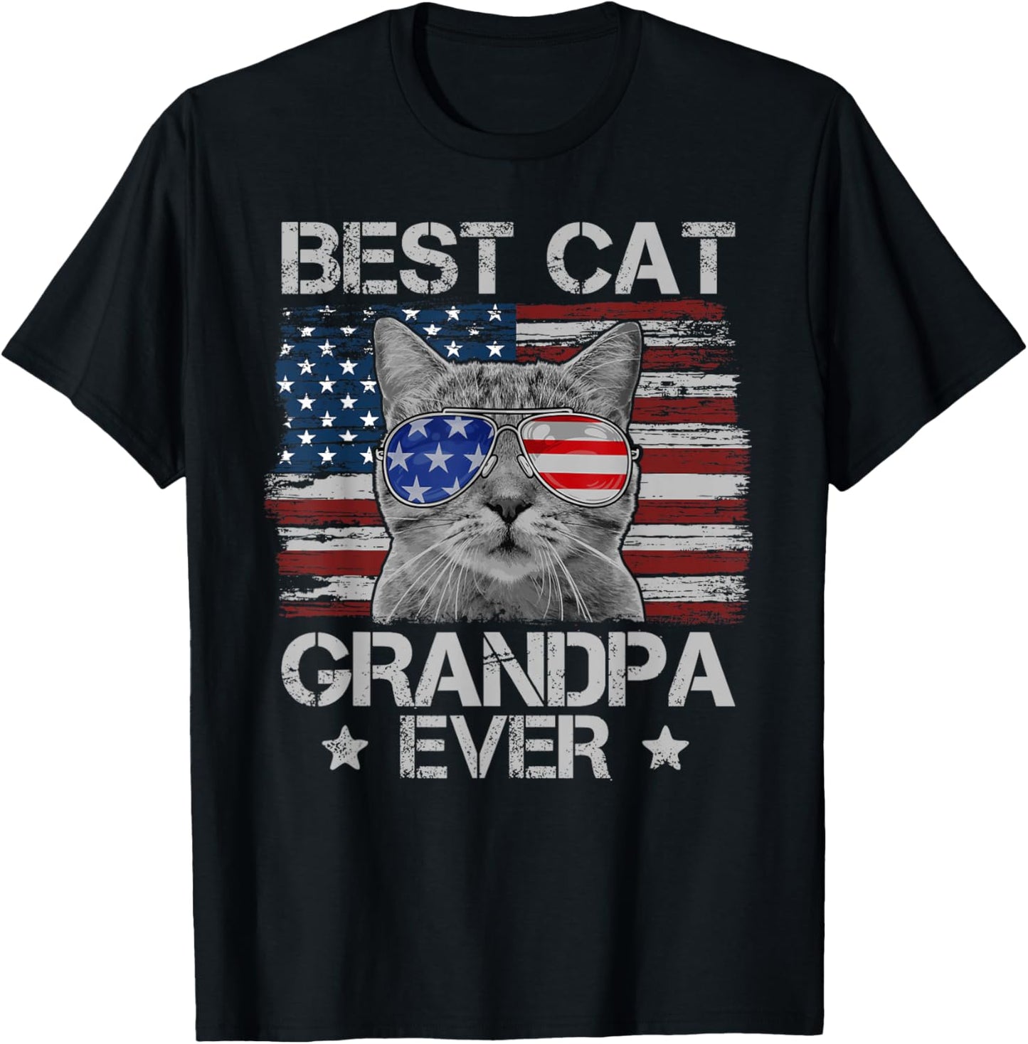 Best Cat Grandpa Ever American Flag Patriotic 4th of July T-Shirt - T-Shirt | Black