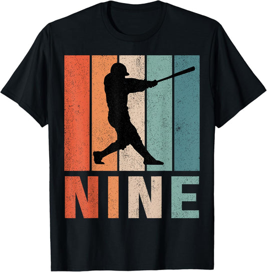 9th Birthday Retro Baseball Player Boys Kids 9 Years Old T-Shirt - T-Shirt | Black