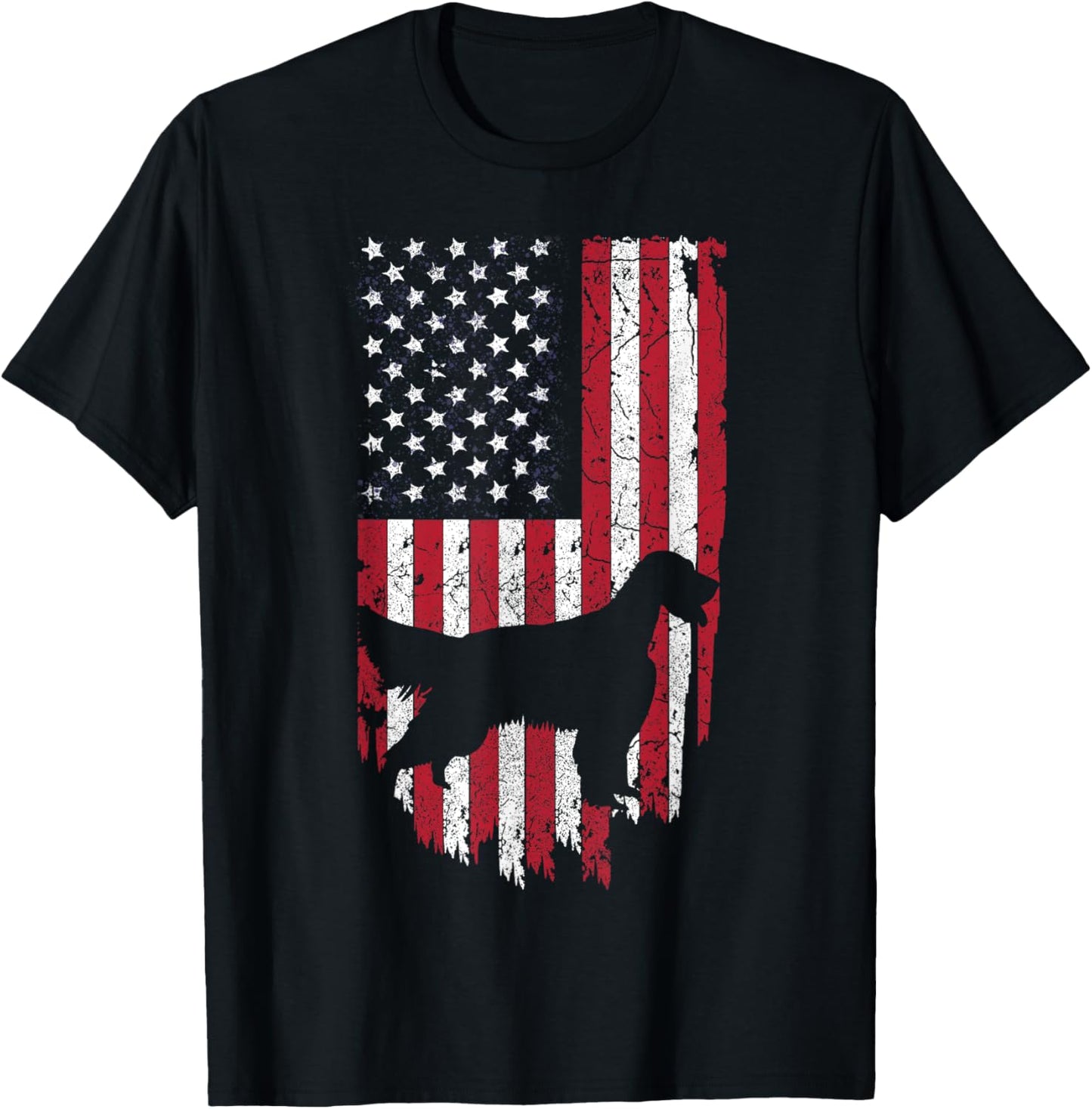 English Setter Dog Silhouette Shirts, 4th Of July USA Flag Kids Men T-Shirt - T-Shirt | Black