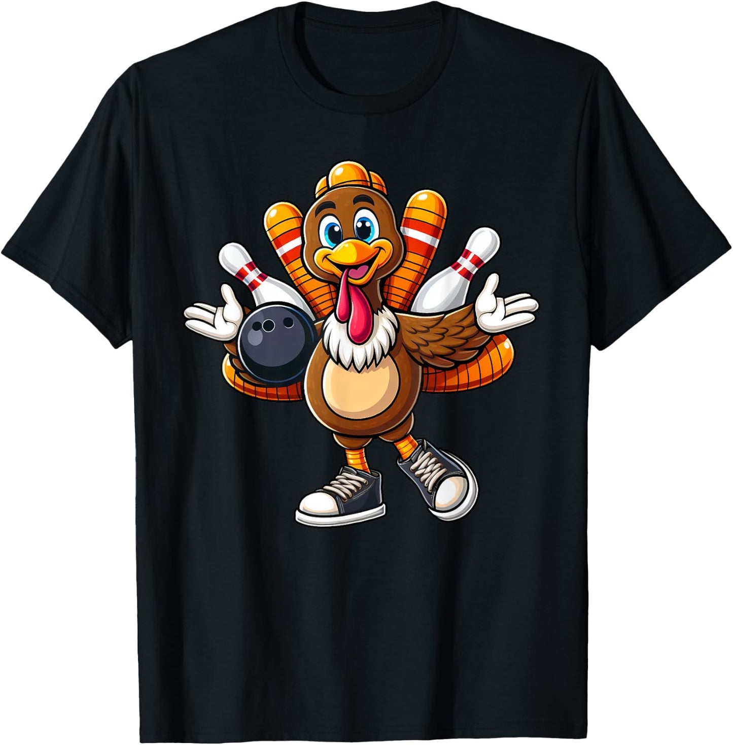 Cool Thanksgiving Bowling Gobble Player Turkey Bowling Funny T-Shirt - T-Shirt | Black