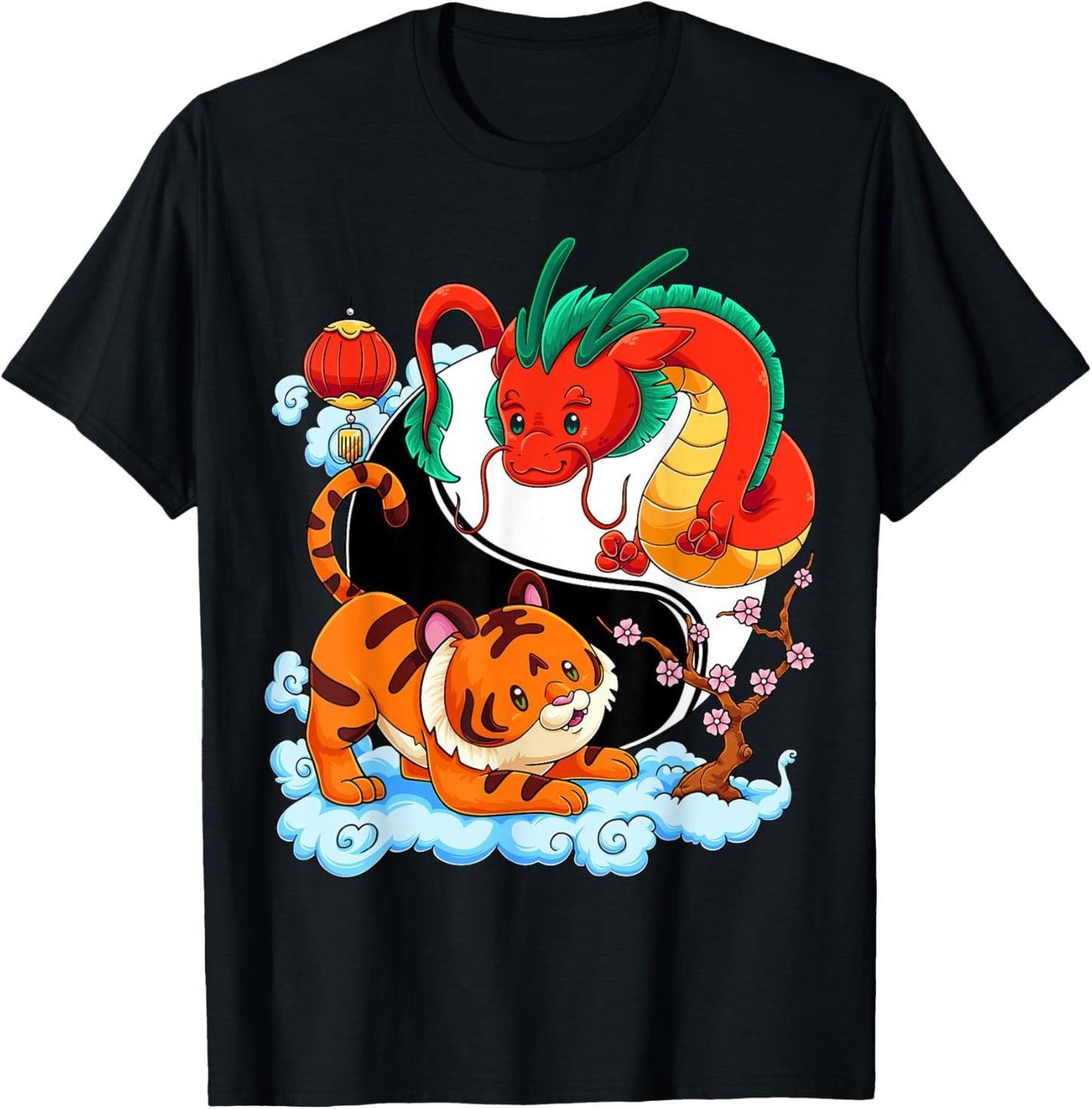 Yin Yang Dragon Tiger Chinese Martial Arts Symbol Asian T-Shirt - T-Shirt | Black