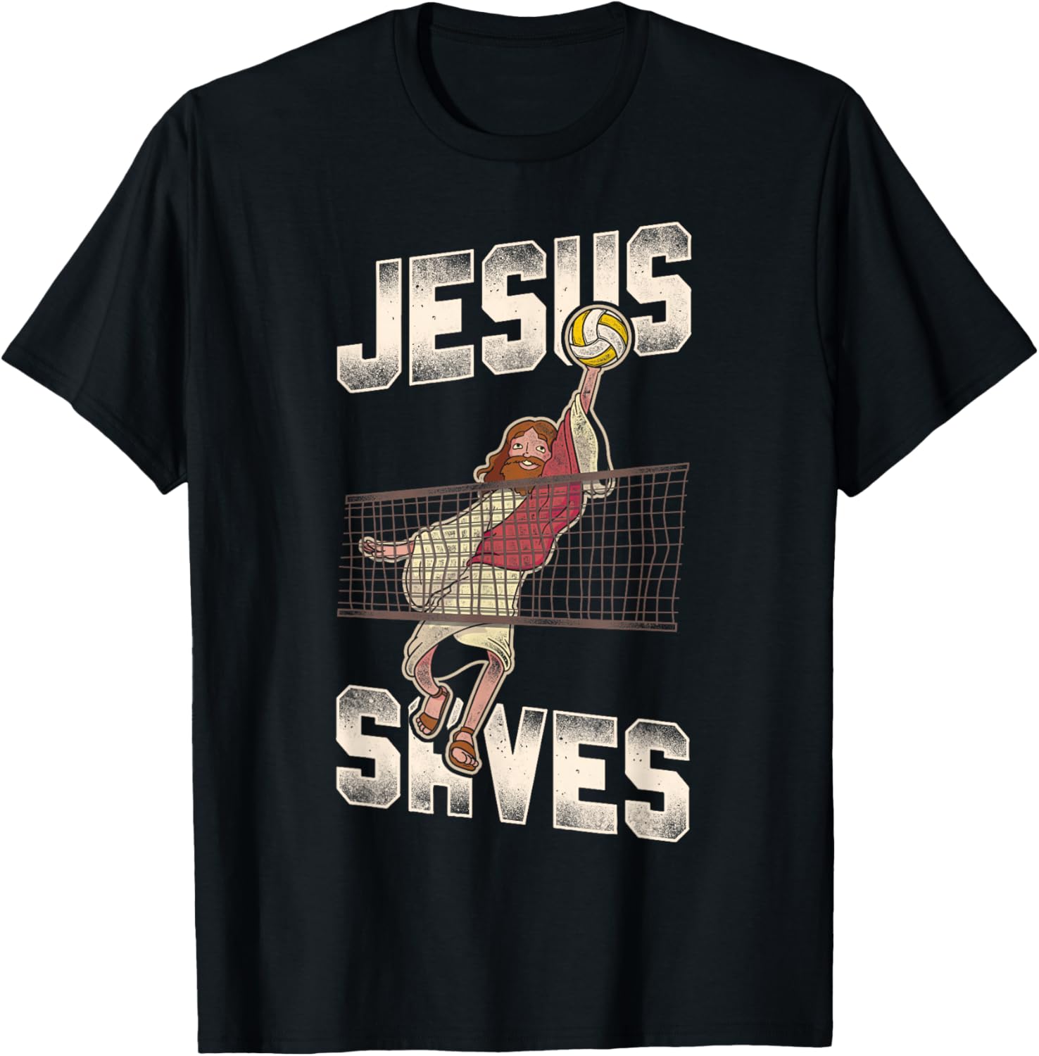 Volleyball Player Team Jesus Vintage Jesus Saves T-Shirt - T-Shirt | Black
