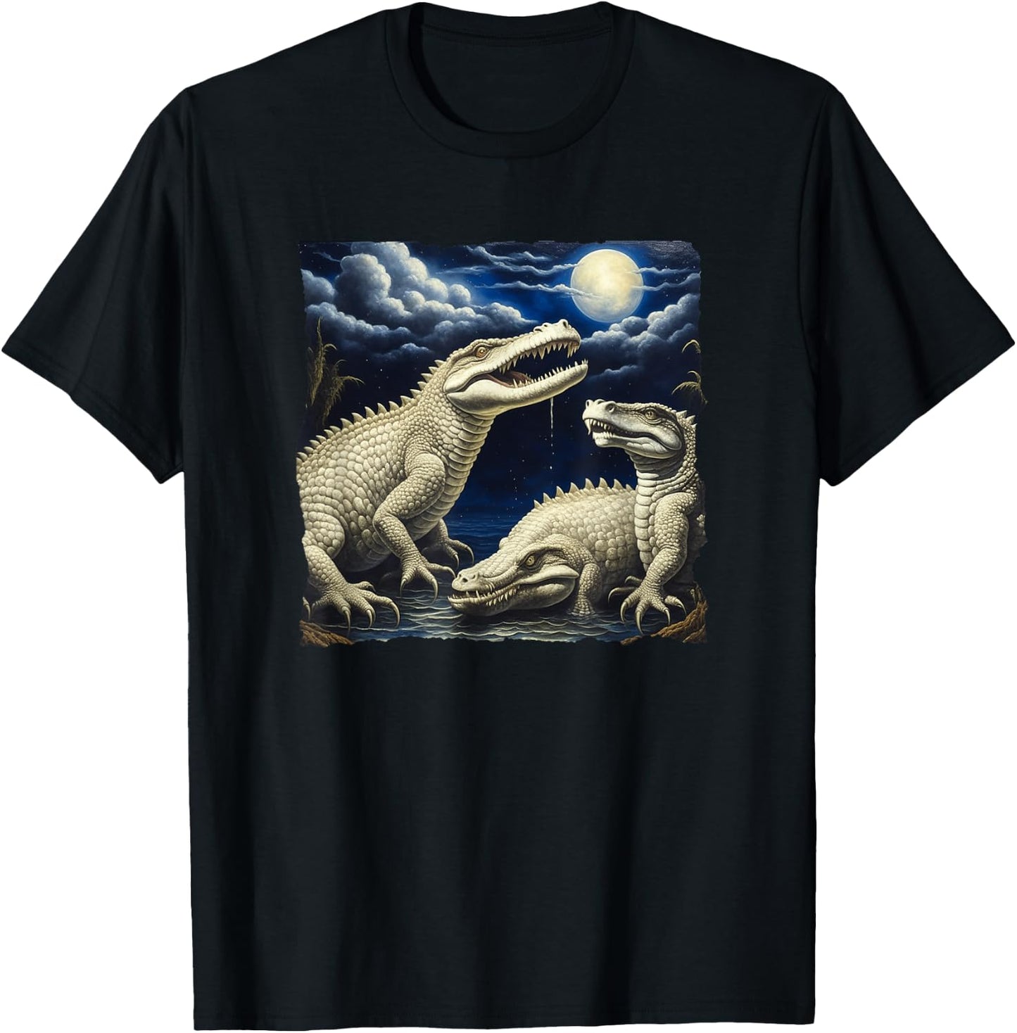 Three Albino Alligators Basking under the Moon T-Shirt - T-Shirt | Black
