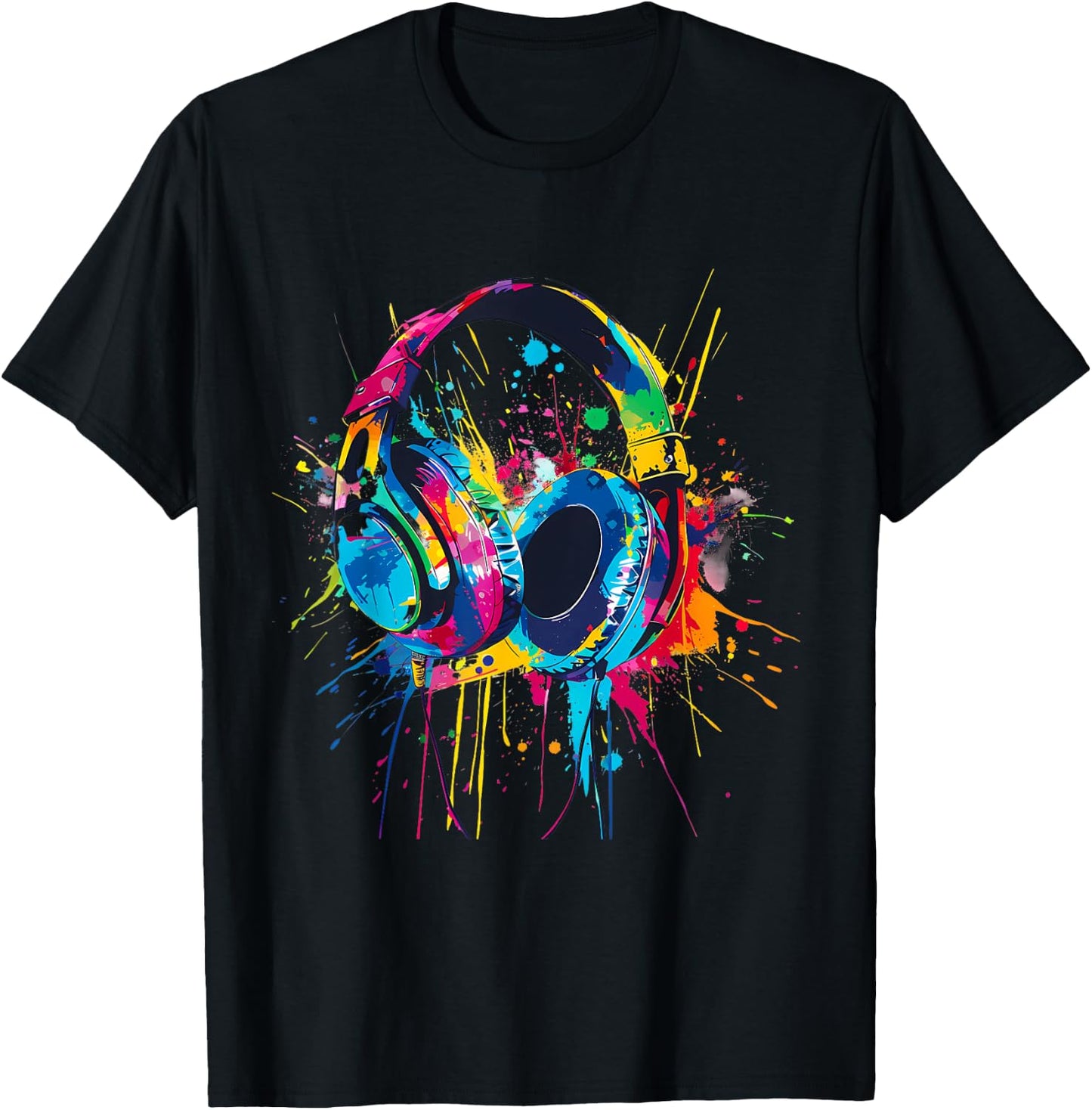 Headphones Music DJ Music Headphones Splash EDM Music Lover T-Shirt - T-Shirt | Black