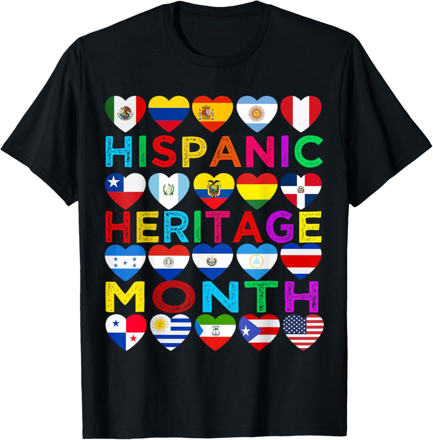 Hispanic Heritage Month National Latino Countries Flags T-Shirt - T-Shirt | Black